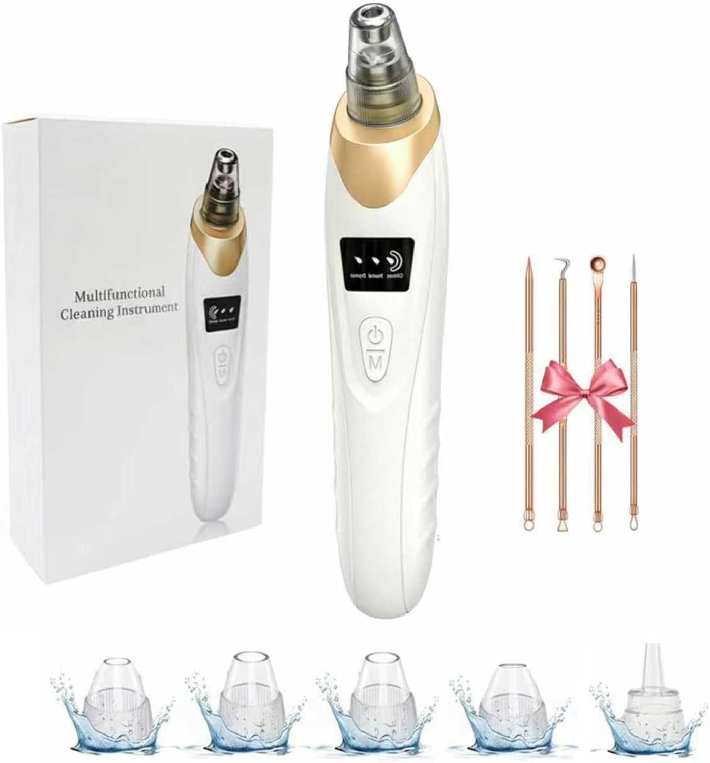 2026 Blackhead Remover with 5 Suction Heads & 4 Gold Extractor Needles, Electric Blackhead Vacuum Pore Vacuum for Deep Facial Cleaning, USB Rechargeable for Women & Men-Khaki