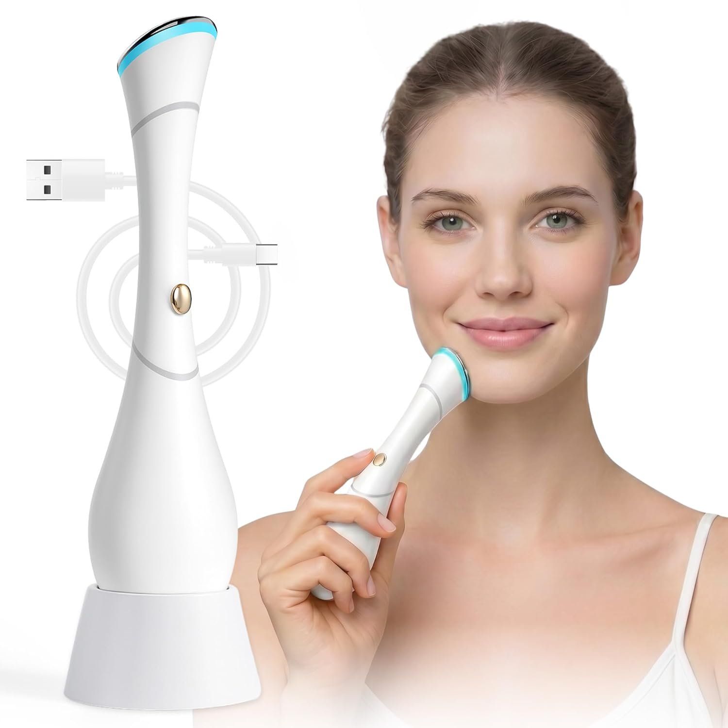 HAMINOS 4-in-1 Facial Massager Wand with Heat, Vibration, Red & Blue Light, Ionic Galvanic Skincare Absorption, USB-C Rechargeable Face Massage Tool for Daily Skincare