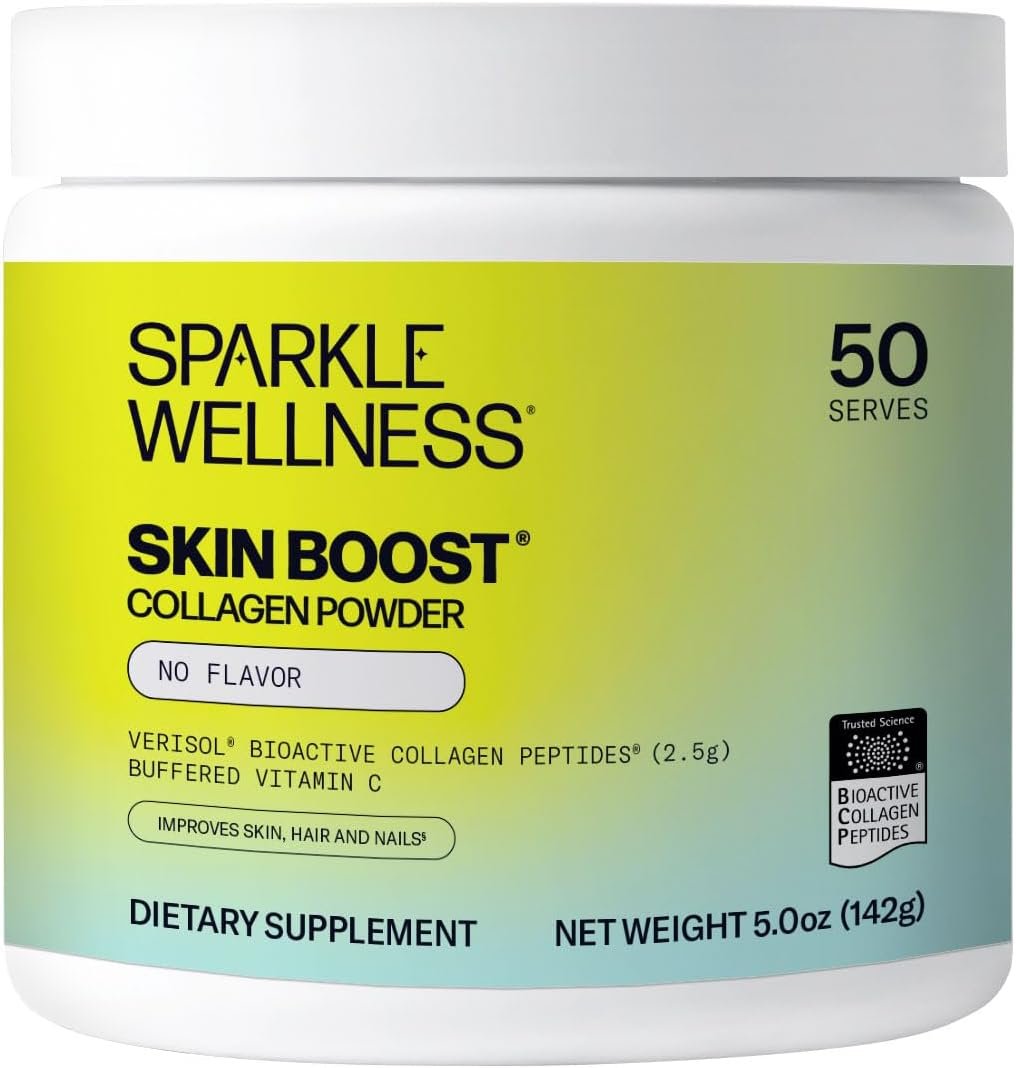 Sparkle Wellness VERISOL Bioactive Hydrolyzed Collagen Peptides | Collagen Powder Supplement with Vitamin C for Skin, Hair & Nail Health | Skin Boost (No Flavor) [50-Serves]