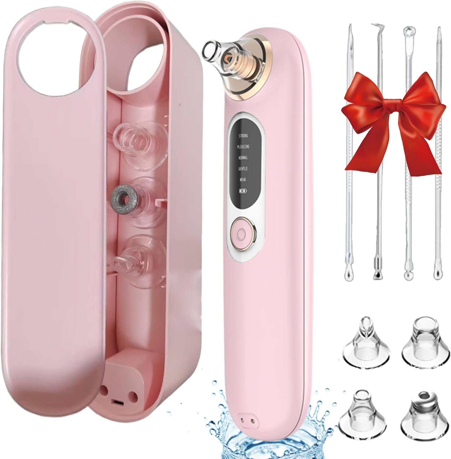 Blackhead Remover Pore Vacuum with 5 Suction Levels, Facial Pore Cleaner with 4 Replaceable Tips, USB Rechargeable Blackhead Extractor for Women and Men, Pink