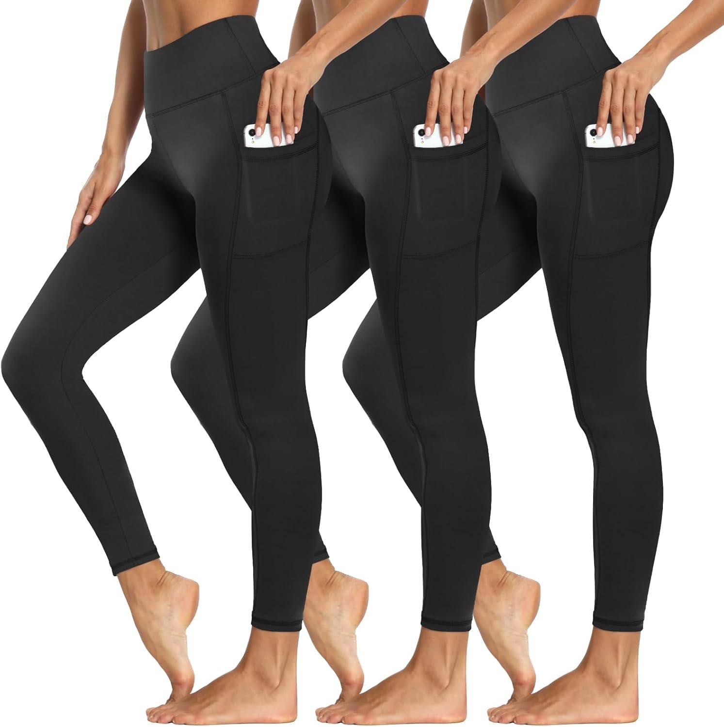 Syrinx 3 Packs Leggings with Pockets for Women, Soft High Waisted Tummy Control Workout Yoga Pants for Gym & Daily Wear