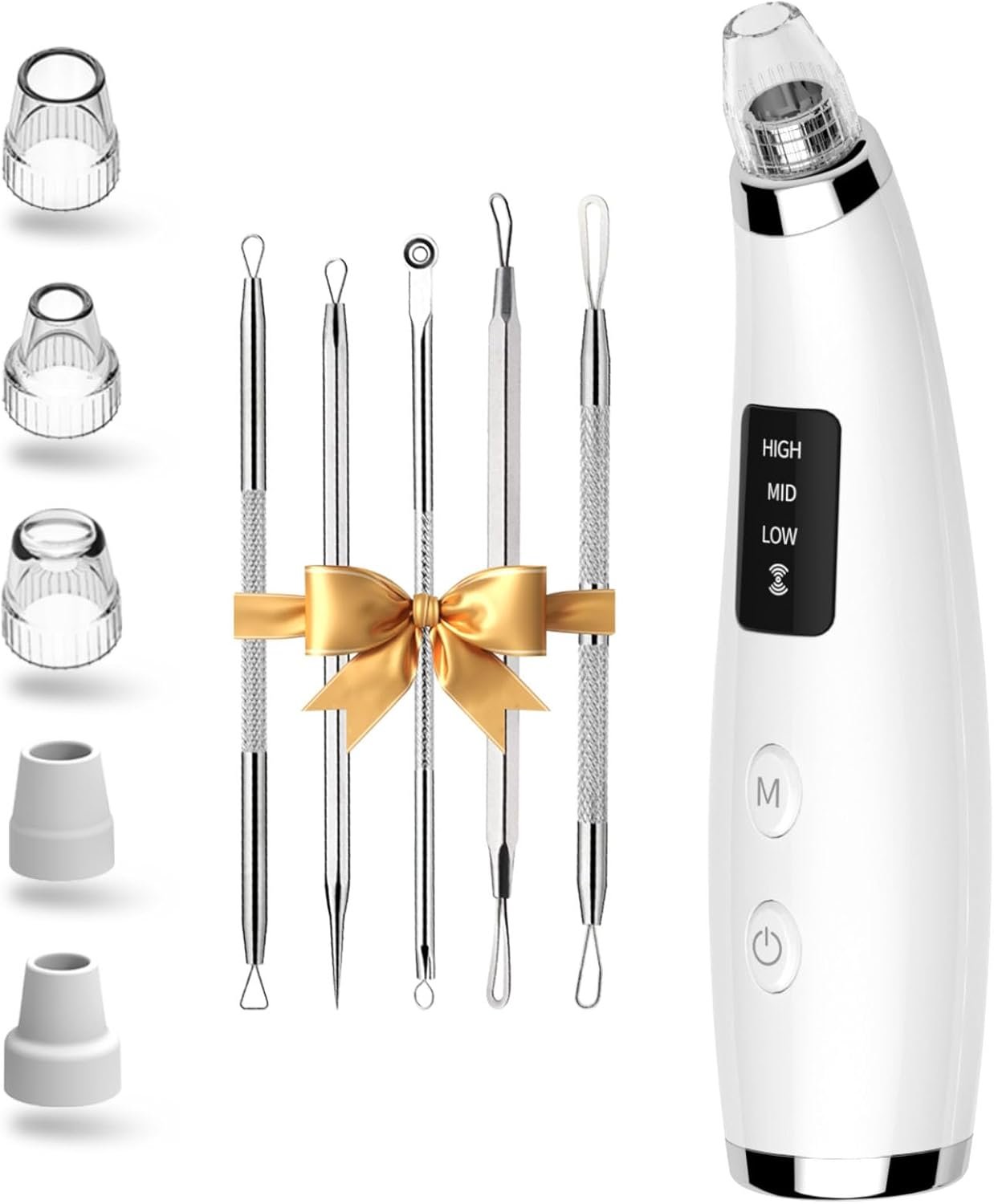 Rechargeable Blackhead Vacuum Pore Cleaner – 5 Attachments & 3 Suction Levels for Deep Facial Cleansing, USB-Powered Blackhead Remover for Women and Men (White)