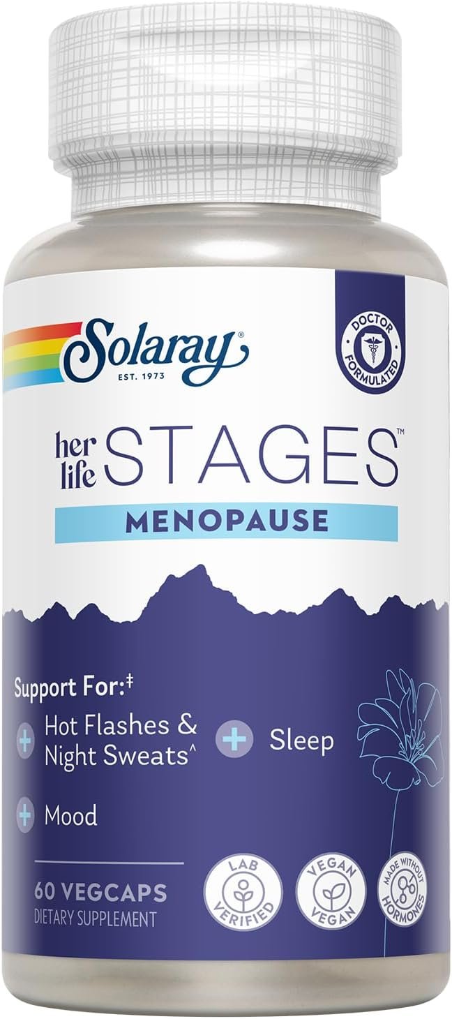 SOLARAY Menopause her Life Stages – Menopause Supplements for Women – Supports Mood, Sleep, Hot Flashes, Night Sweats – Vegan, Gluten Free – 60-Day Guarantee – 30 Servings, 60 VegCaps