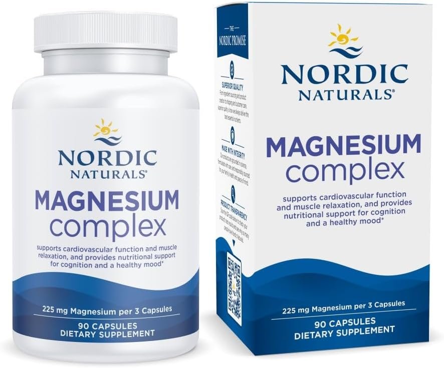Nordic Naturals Magnesium Complex – 90 Capsules – 225 mg Magnesium, 1.9 mg Iron – Brain & Heart Health, Mood, Energy, & Muscle Relaxation – Non-GMO, Vegan – 30 Servings