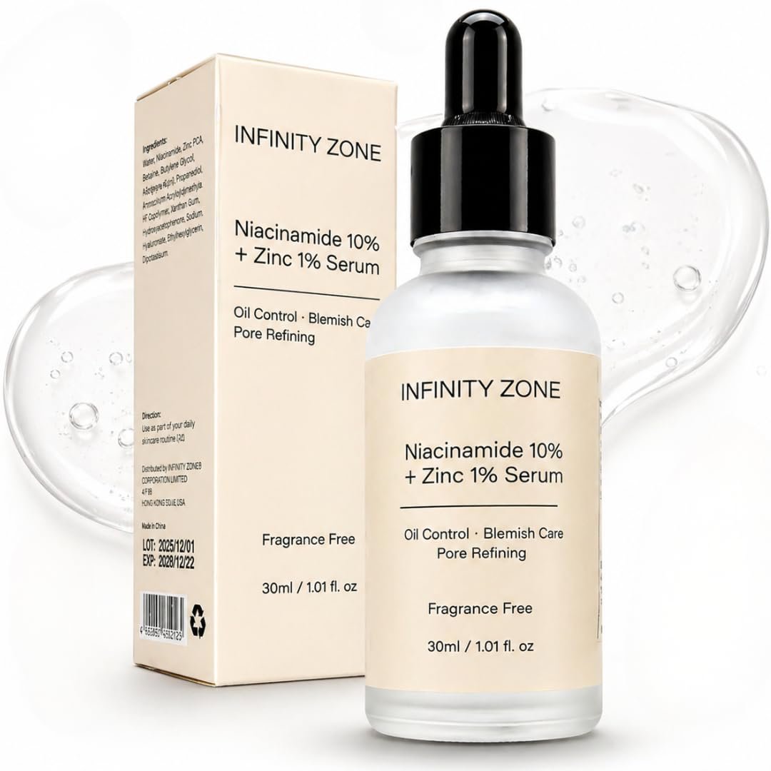 Niacinamide 10% + Zinc 1% Face Serum – Lightweight Hydrating Serum with Hyaluronic Acid & Vitamin B5, 30 ml / 1.01 fl oz