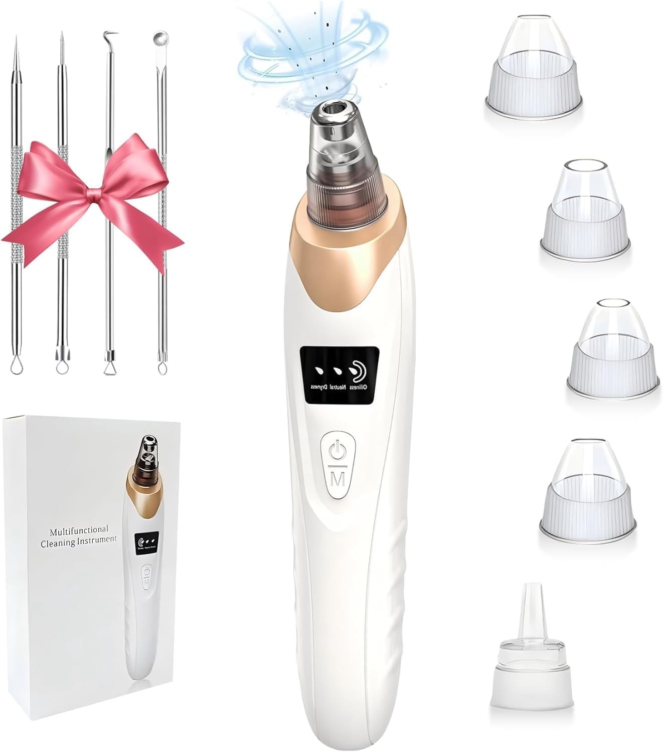 Blackhead Remover Vacuum – Professional Blackhead Extractor for Face with 3 Adjustable Suction Levels, USB Rechargeable Pore Cleaner, and 5 Interchangeable Probes (White)