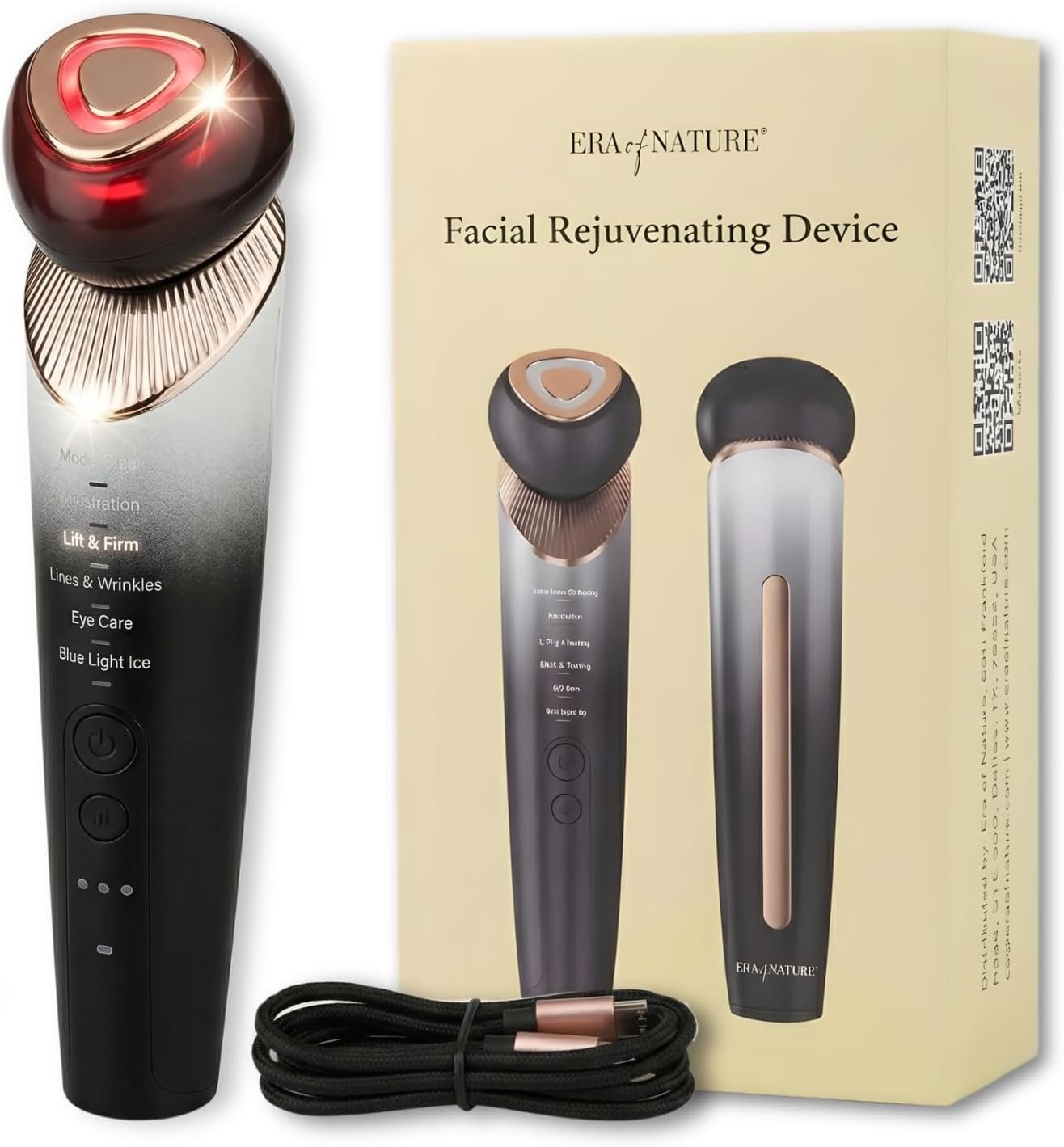 Era of Nature Red Light Facial Toning Device – 3-Mode Microcurrent & Red Light Technology – Lift, Tighten & Infuse – Compact Rejuvenating Skin Tool – Home Beauty Device