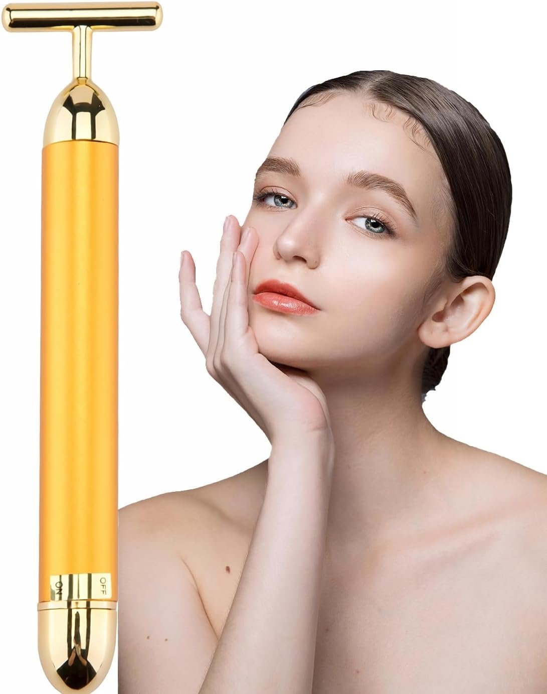 Beauty Bar 24K Gold Facial Massager – Face T Shape Tool for Skin Care Tightening with Ergonomic Design (Gold)