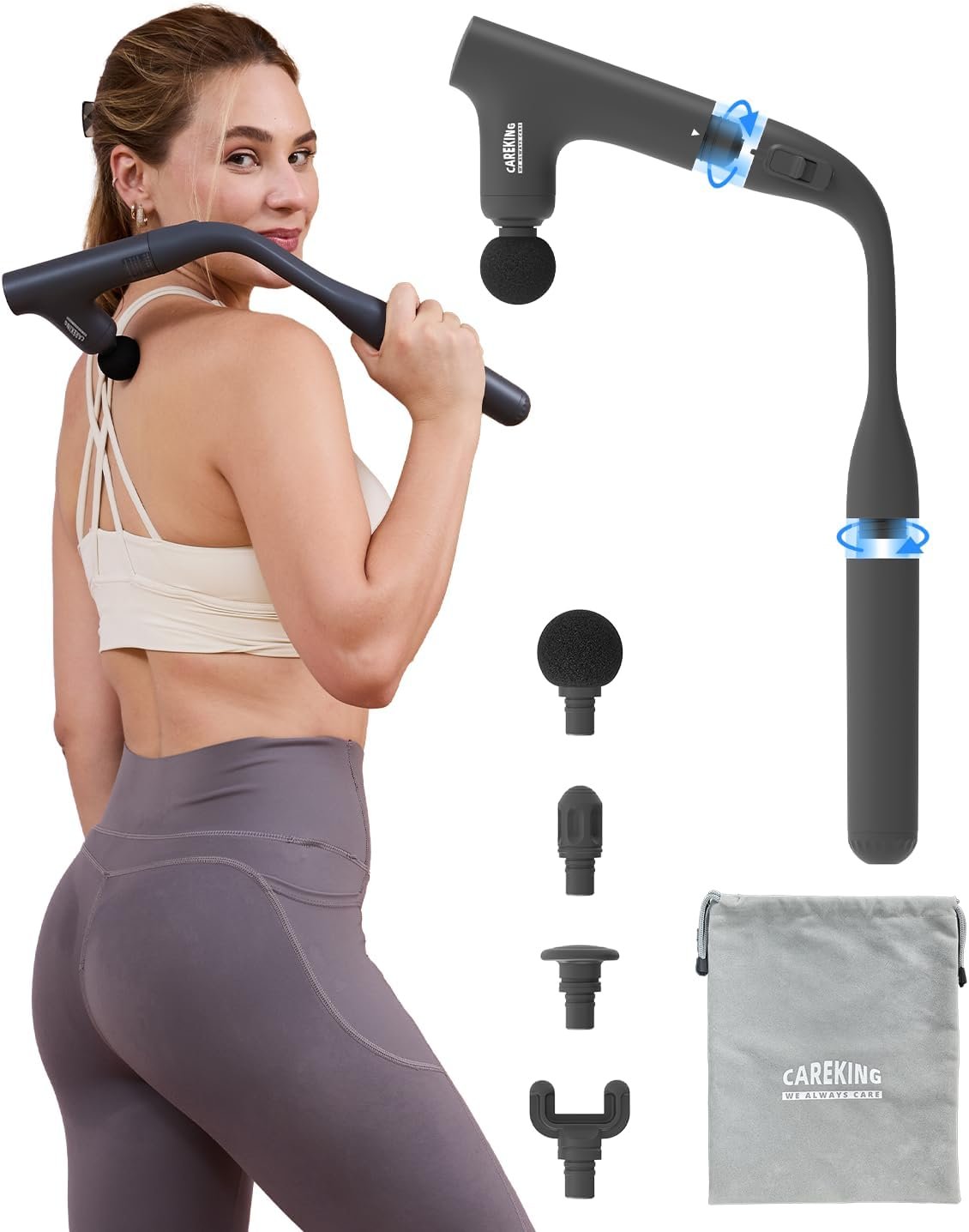 3-in-1 Detachable Massage Gun Deep Tissue, Ergonomic Extension Handle Back Massager for Pain Relief, Portable Percussion Muscle Massager for Shoulder, Thigh, Waist & Neck, FSA-HSA Eligible