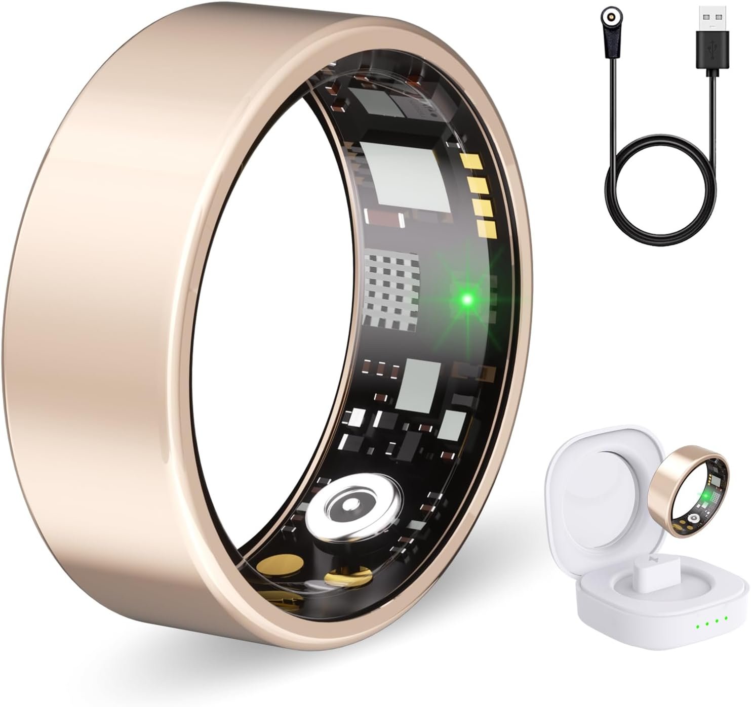 Smart Ring Health Tracker for Women & Men, Fitness Ring with Heart Rate Blood Oxygen, Sleep monitor, Step Tracker, IP68 Waterproof Compatible with iOS & Android, No Subscription Fee (Rose Gold, 8)