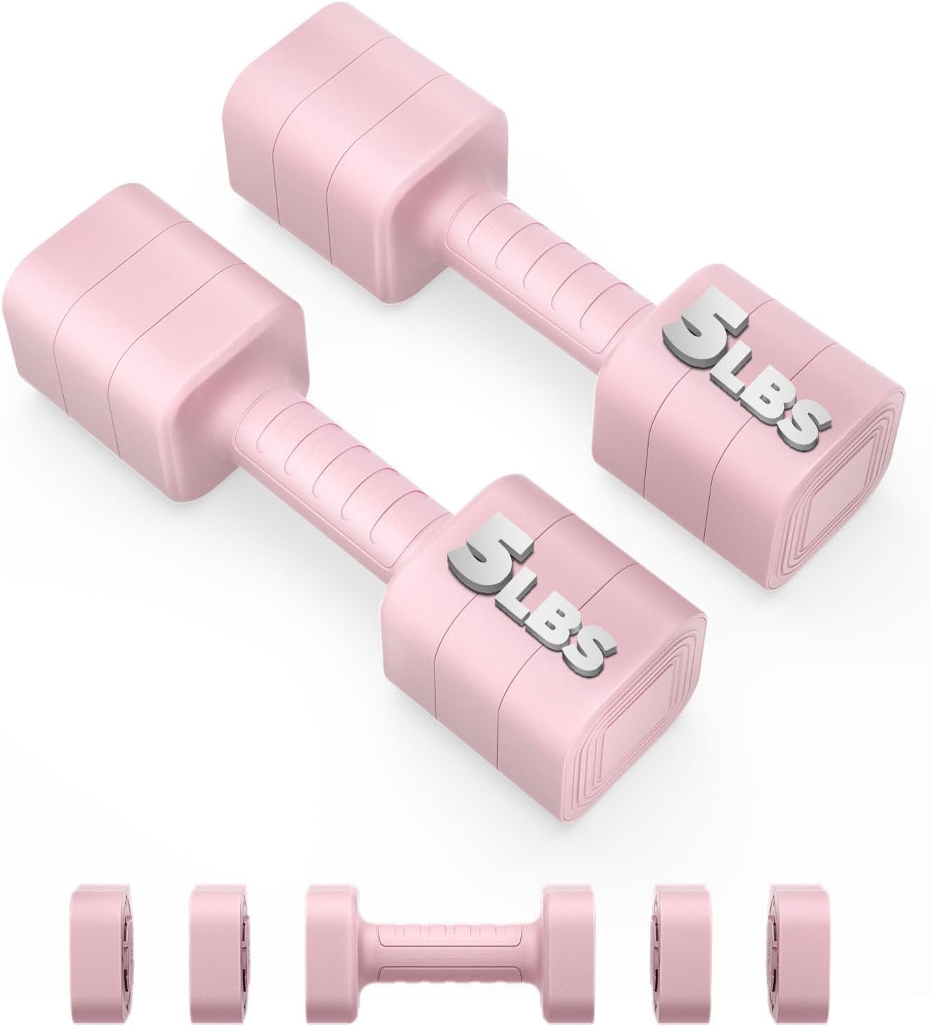 Ragebby Adjustable Dumbbell Set of 2, 10LBS/20LBS/30LBS Adjustable Weight Set, Anti-slip Handle, 3 in 1 Free Weights Dumbbells Set for women at home, 2.2lb, 3.6lb, 5lb, for Home, Office, Gym Exercise Training