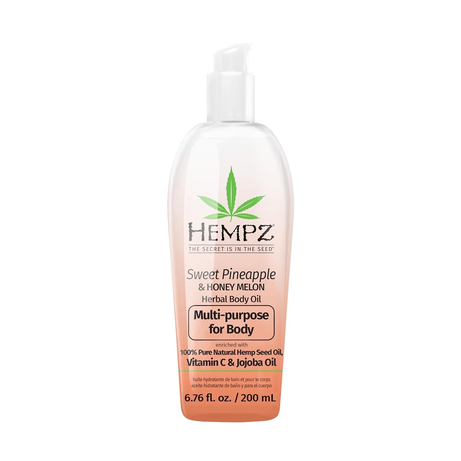 Hempz Sweet Pineapple & Honey Melon Herbal Hydrating Multi-Purpose Body Oil for Body – Moisturizing Bath, Shower, or Shaving Oil for Dry or Sensitive Skin for Women & Men, 6.76 Oz