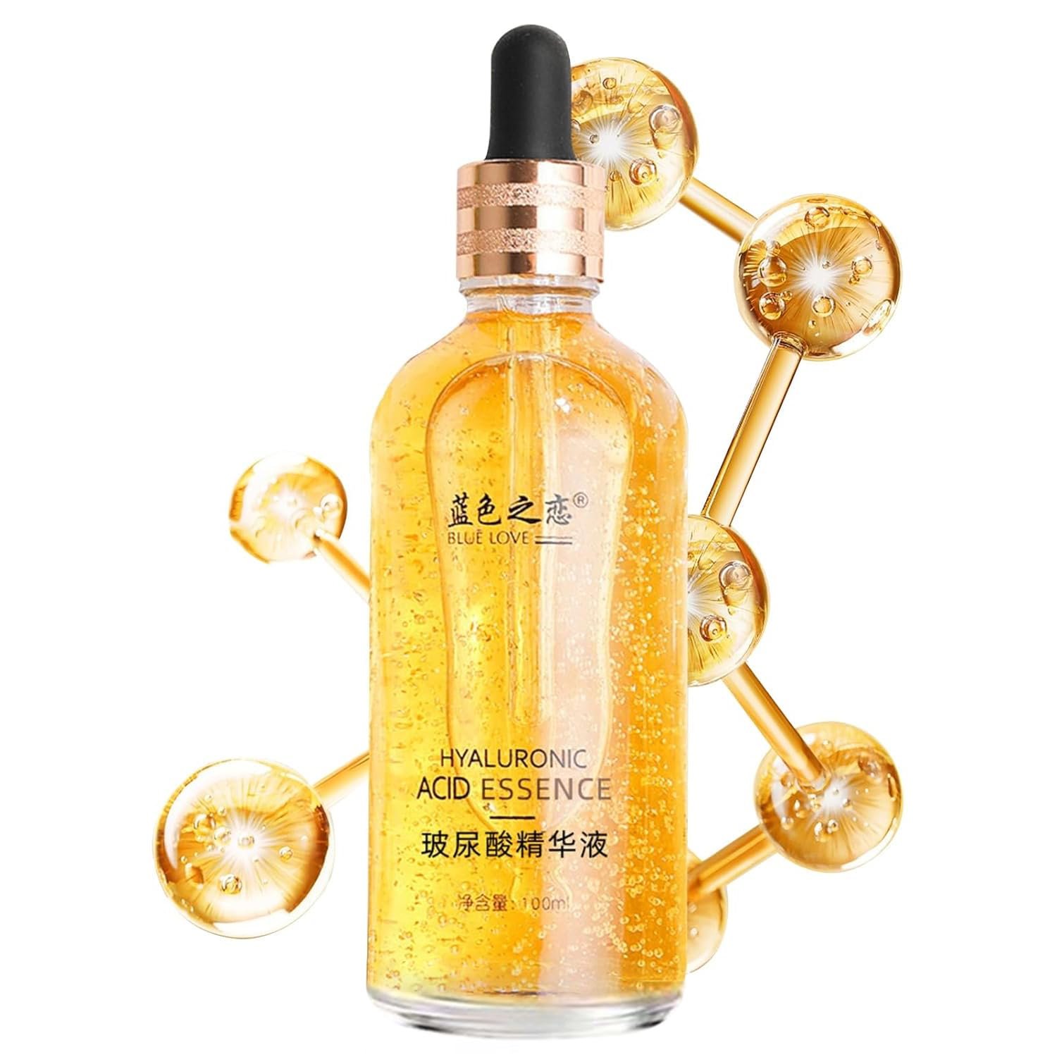 BLUE LOVE 24K Gold Foil Hyaluronic Acid Serum for Women & Man – Anti-Aging Essence for Deep Moisturization and Dark Spot Reduction – Radiant Skin Care Solution, 3.38 fl oz
