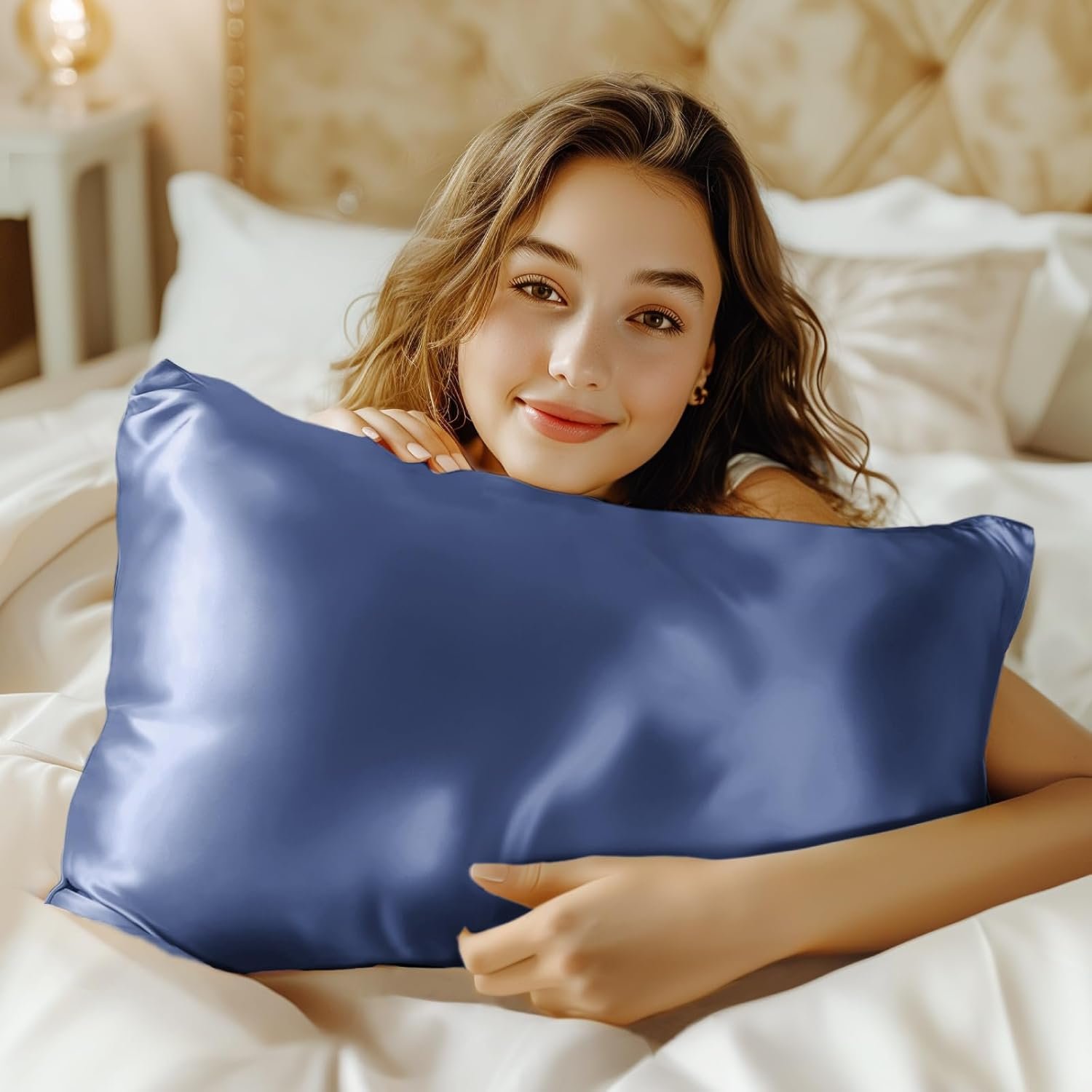 Mulberry Silk Pillowcase for Hair and Skin, Extraordinary Smooth and Soft Silk Pillow Case, Standard Size Pillowcase with Envelope Closure 20×26 Inches, Gift for Women and Men (Navy, 1 Pack)