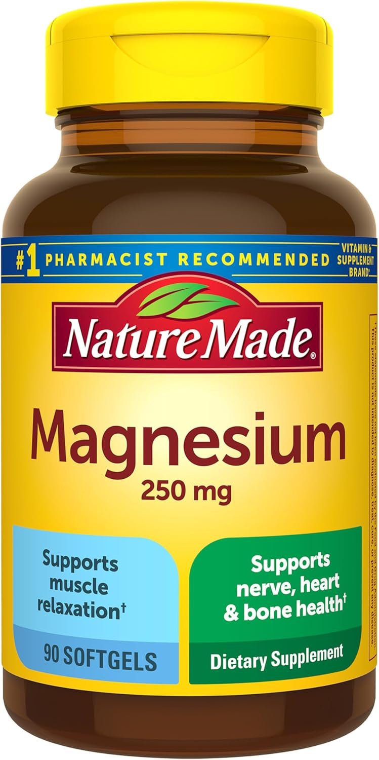 Nature Made Magnesium 250 mg, Magnesium Supplements for Men and Women, Support for Muscle, Heart, Bone and Nerve Health, 90 Softgels, 90 Day Supply