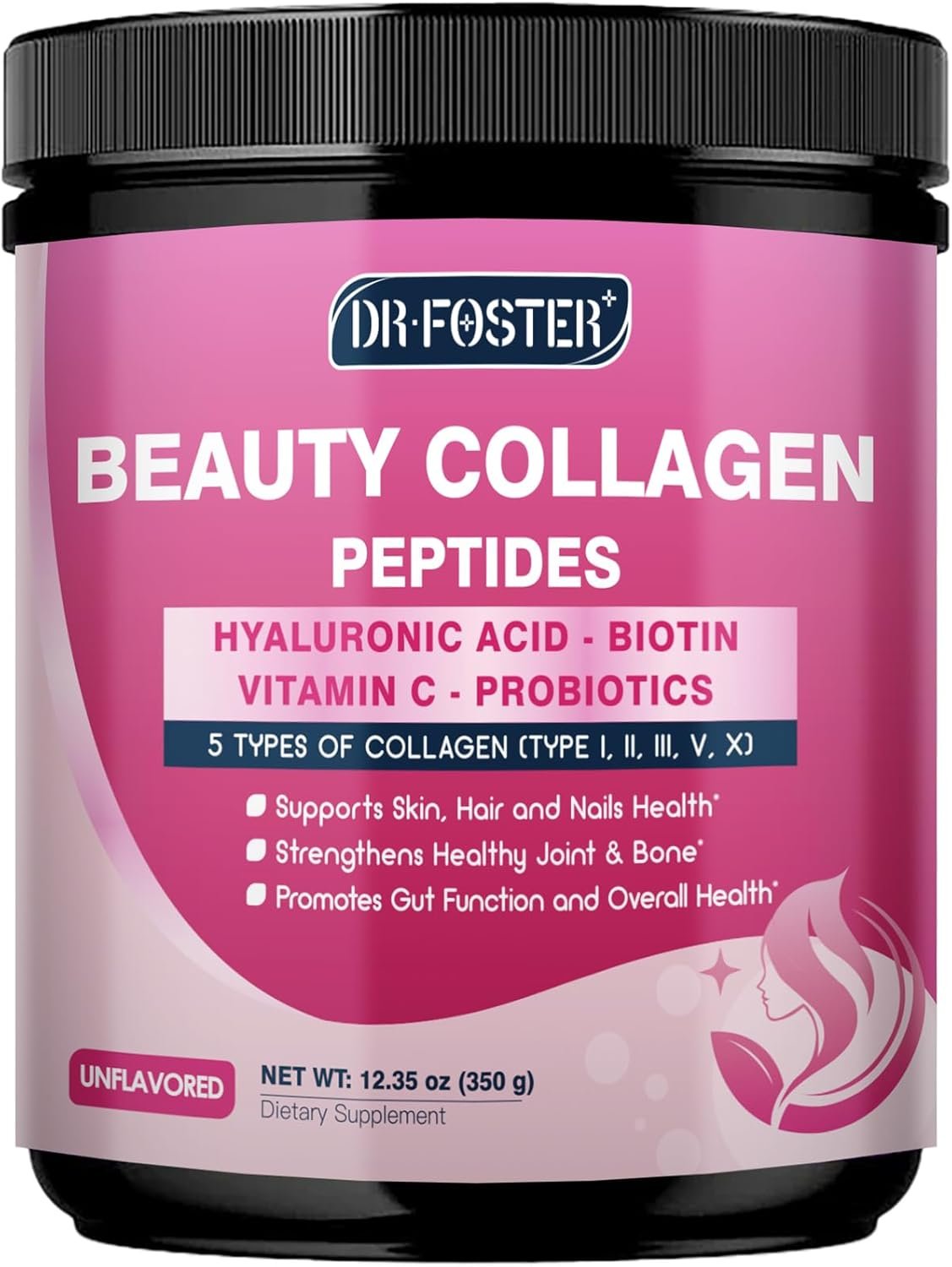 DRFOSTER Multi Collagen Peptides Powder for Women – Type I, II, III, V, X, Hydrolyzed Collagen Powder with Beauty Complex, Vitamin C & Biotin for Skin Hair Nail Joint, Non-GMO, 35 Servings