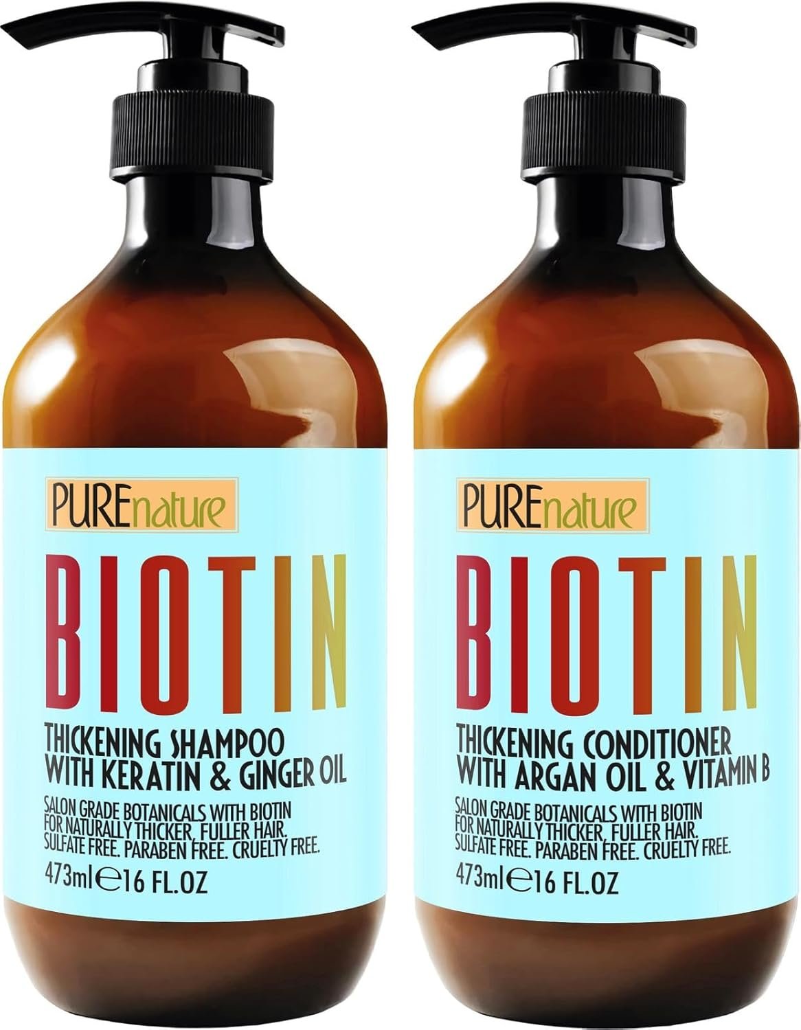Biotin Shampoo and Conditioner Set – Volume Boosting Formula for Men and Women to Help Thinning Hair – Sulfate and Paraben Free with Thickening Properties – Volumizing Products to Improve Fullness
