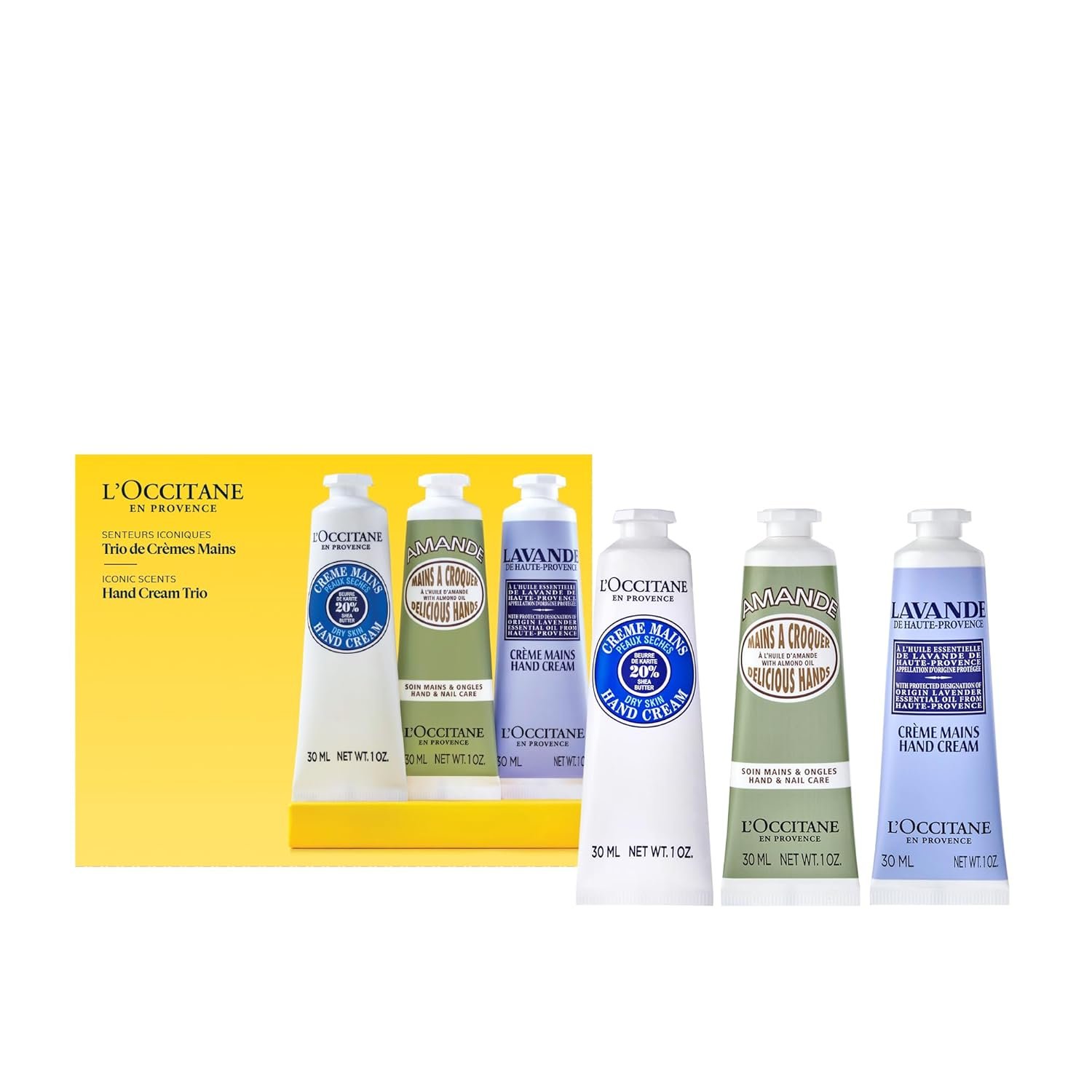 L’Occitane Hand Cream Classics 3-Piece Gift Set, Moisturizing Skincare Trio, Nourishing Creams for Dry Hands, Nails, and Cuticles, Travel-Sized, Vegan
