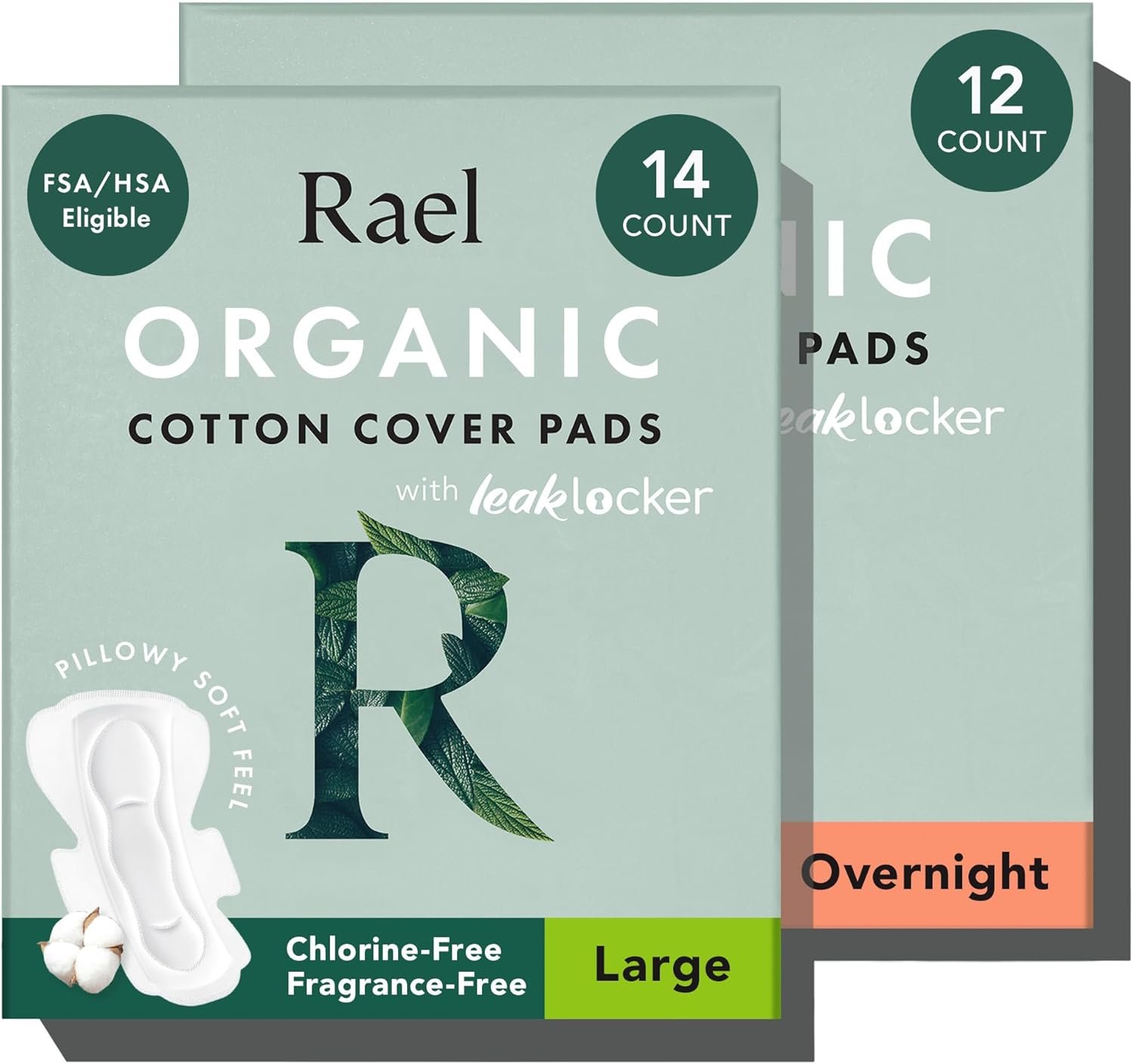Rael Pads for Women, Organic Cotton Cover – Heavy Absorbency, Feminine Care, Ultra Thin, Sanitary Napkins with Wings, Unscented, (Overnight, Large) Bundle