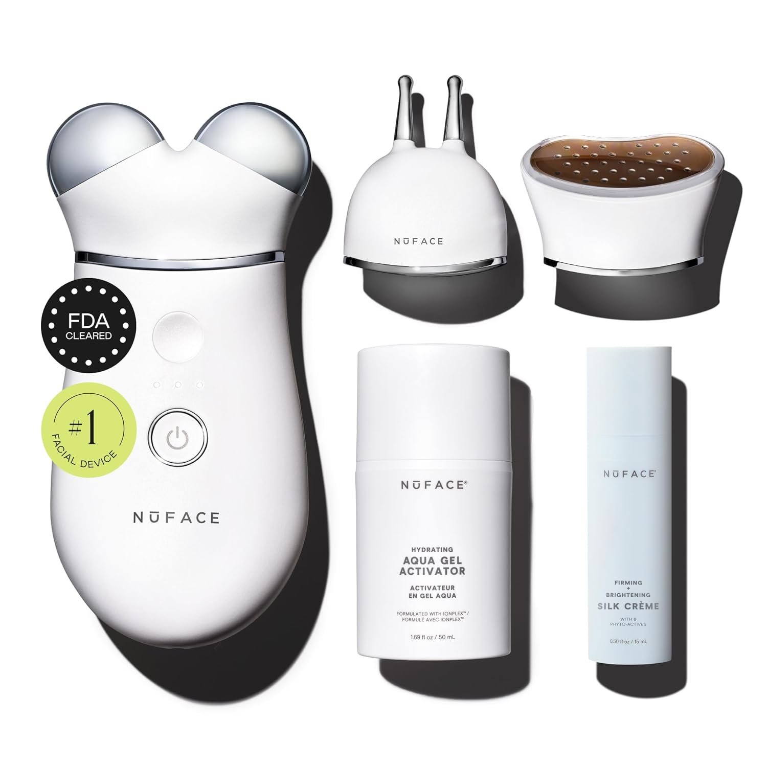NuFACE Trinity+ Microcurrent Facial Device, Wrinkle Reducer + Effective Lip & Eye Attachment – FDA Cleared Face Toning Device for Targeted Treatment + Microcurrent Gel Activator & Silk Creme