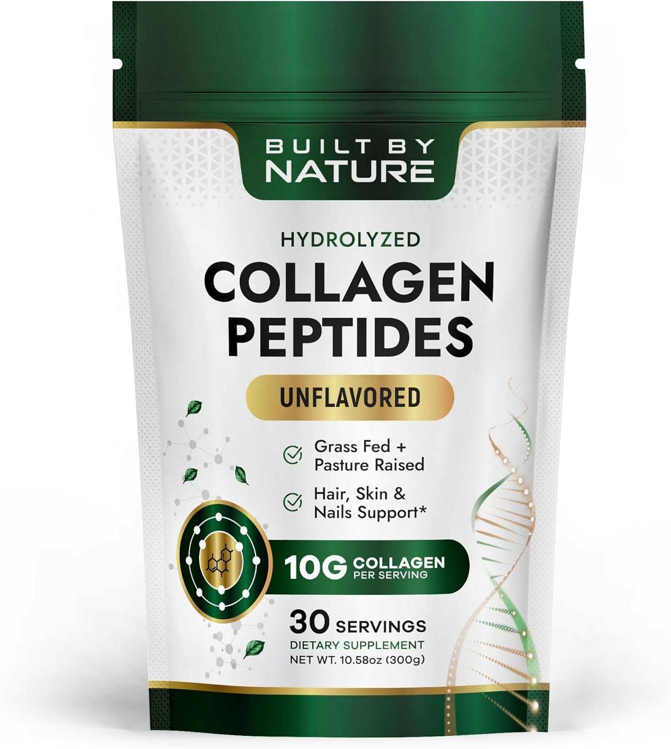 Built by Nature Collagen Peptides Powder – Hydrolyzed Collagen Protein for Women – Grass Fed, Non-GMO – Hair, Skin, Nails Supplement – Unflavored, 10.58 oz, 30 Servings