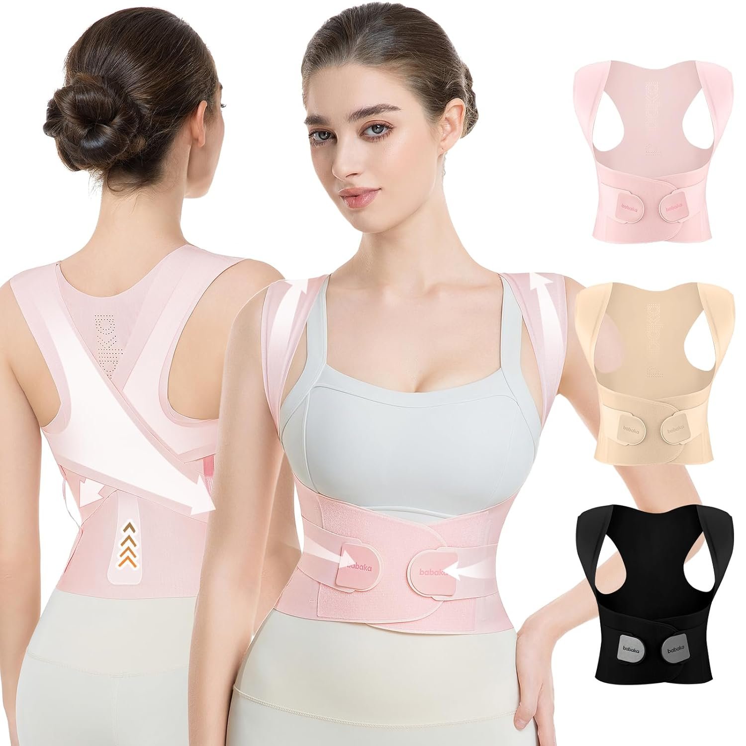 babaka Posture Corrector for Women, Invisible Lightweight Adjustable Back Brace for Upper and Lower Back Pain Relief, Hunchback, Hump, Scoliosis, Thoracic, Spine Corrector Under Clothes (Pink, Small, Waist: 25”-30”)