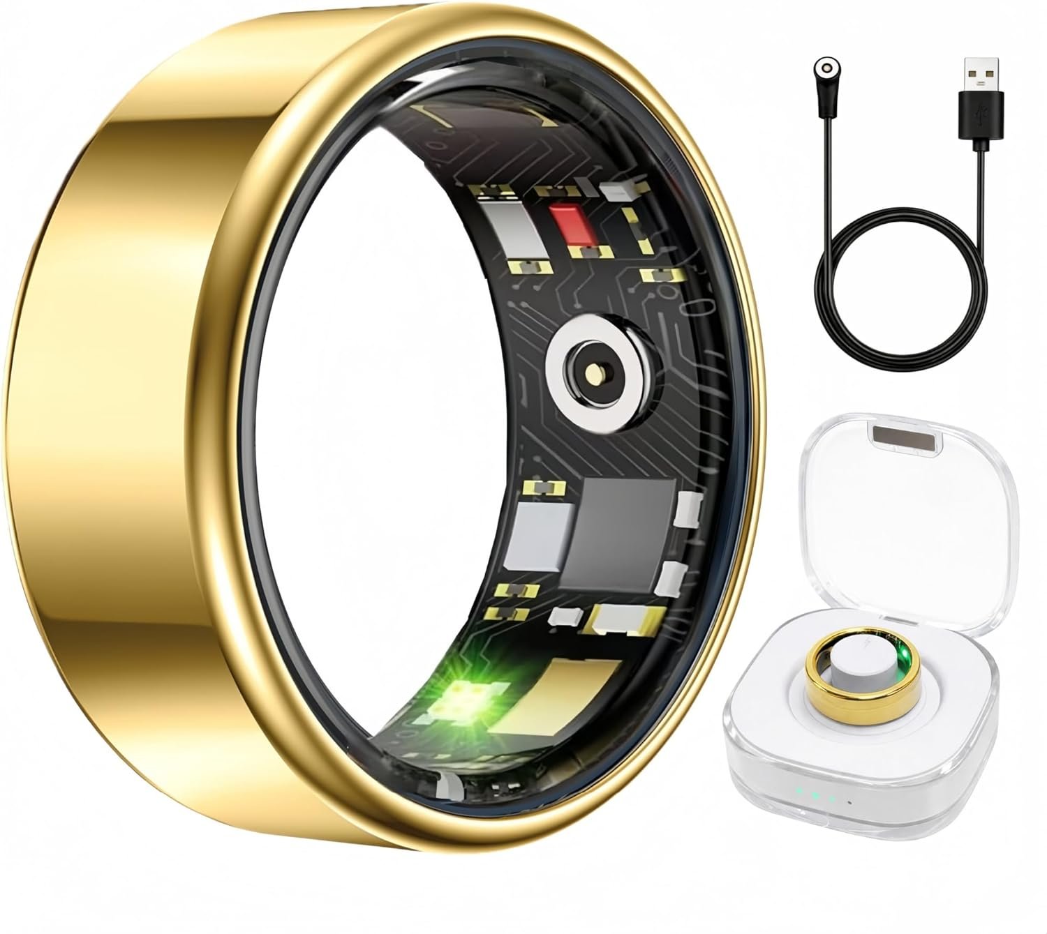 Smart Ring Health & Fitness Tracker for Men & Women, Heart Rate, SPO₂, Sleep & Activity Monitoring, IP68 Waterproof, Long Battery Life, Family Care Mode, No Subscription Fee (Gold, 9)