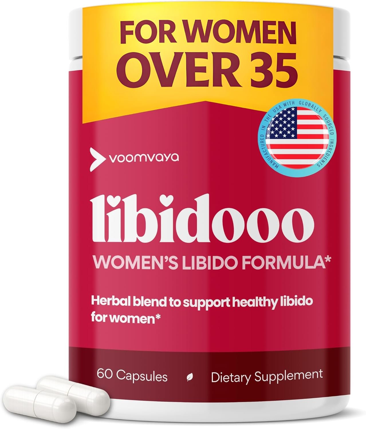 VoomVaya Libidooo – Libido Support for Women Over 35 – Womens Libido Support & Female Libido Supplement for Mood, Energy & Confidence – 3rd Party Tested – 60 Capsules