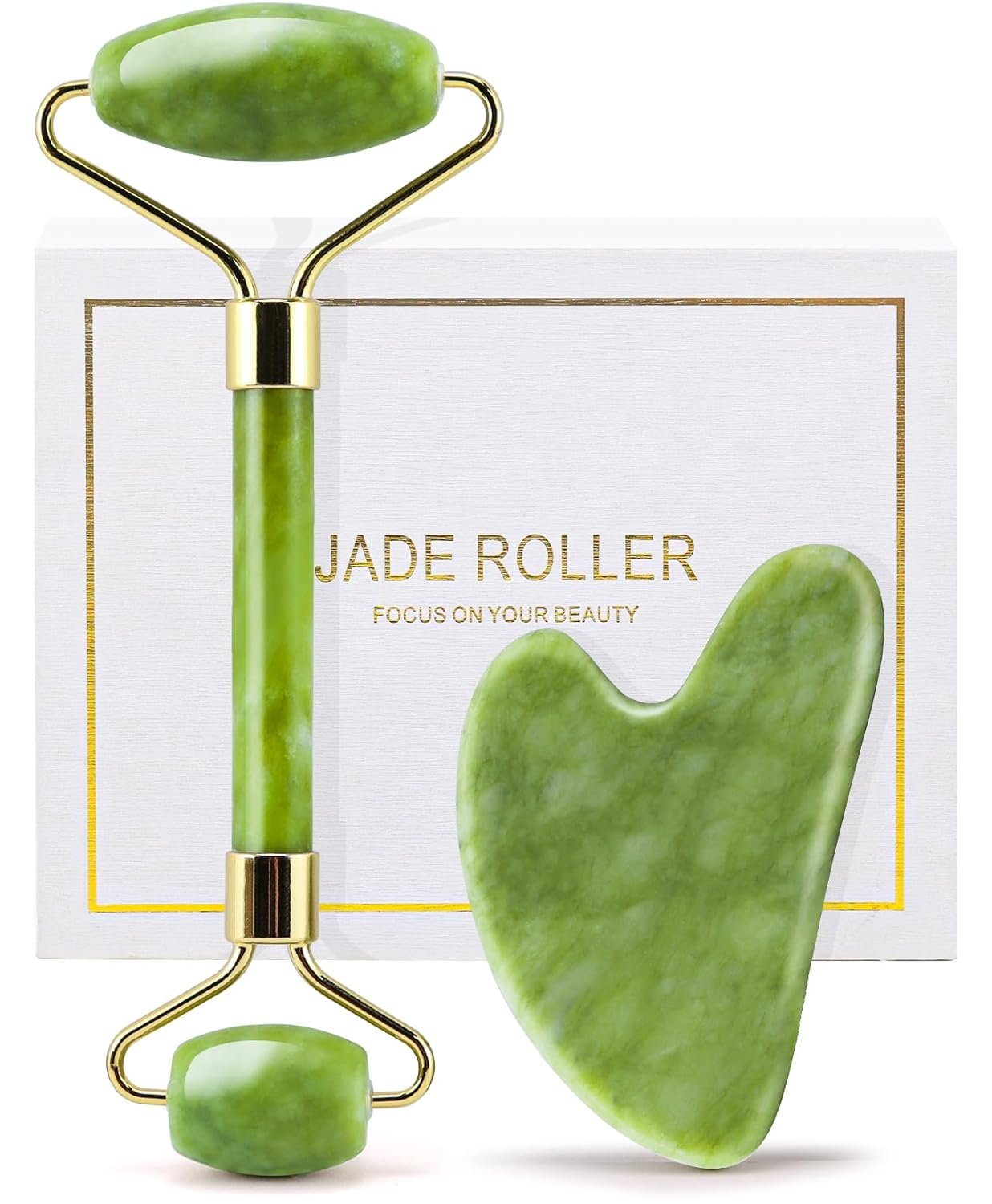 huefull Facial Tools to Reduce Puffiness and Improve Wrinkles, Face Roller Skin Care of Jade Roller and Gua Sha Set Designed