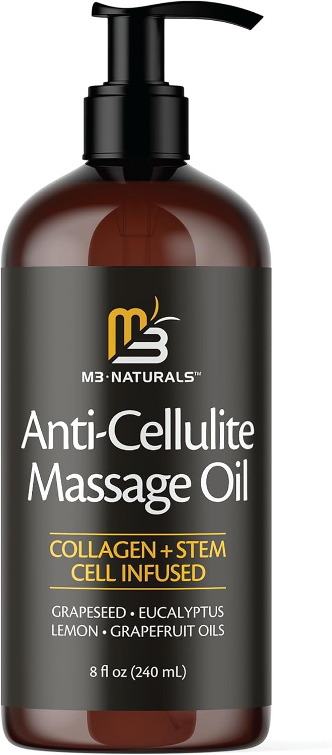 Firming Body Massage Oil with Collagen & Stem Cell – Helps Smooth the Appearance of Cellulite & Improve Skin Texture – Refreshing Aromatherapy Body Oil for Legs & Full Body – 8 Fl Oz by M3