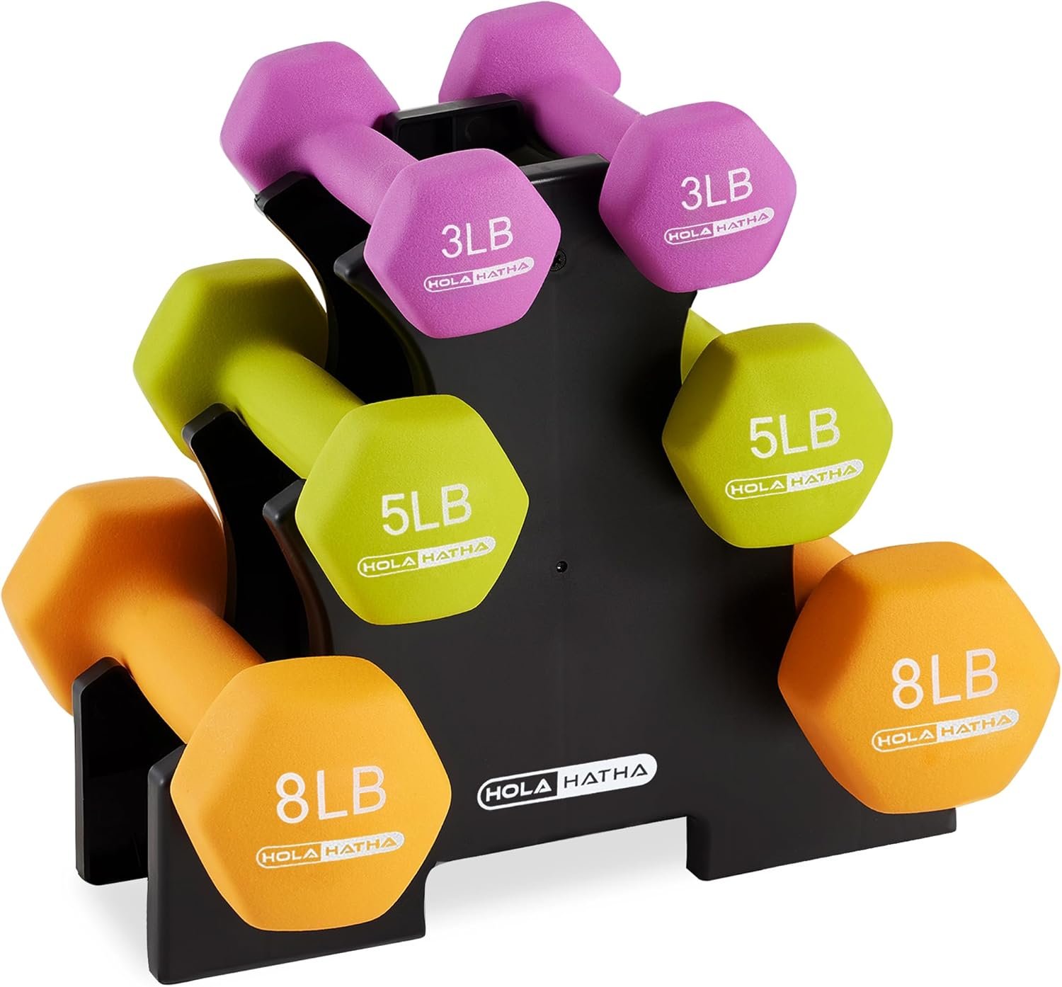 HolaHatha Neoprene Dumbbell Weights Set w/Rack, Home Gym Equipment – Portable Weighted Exercise Dumbbells for Fitness, Training, and Lifting Workouts