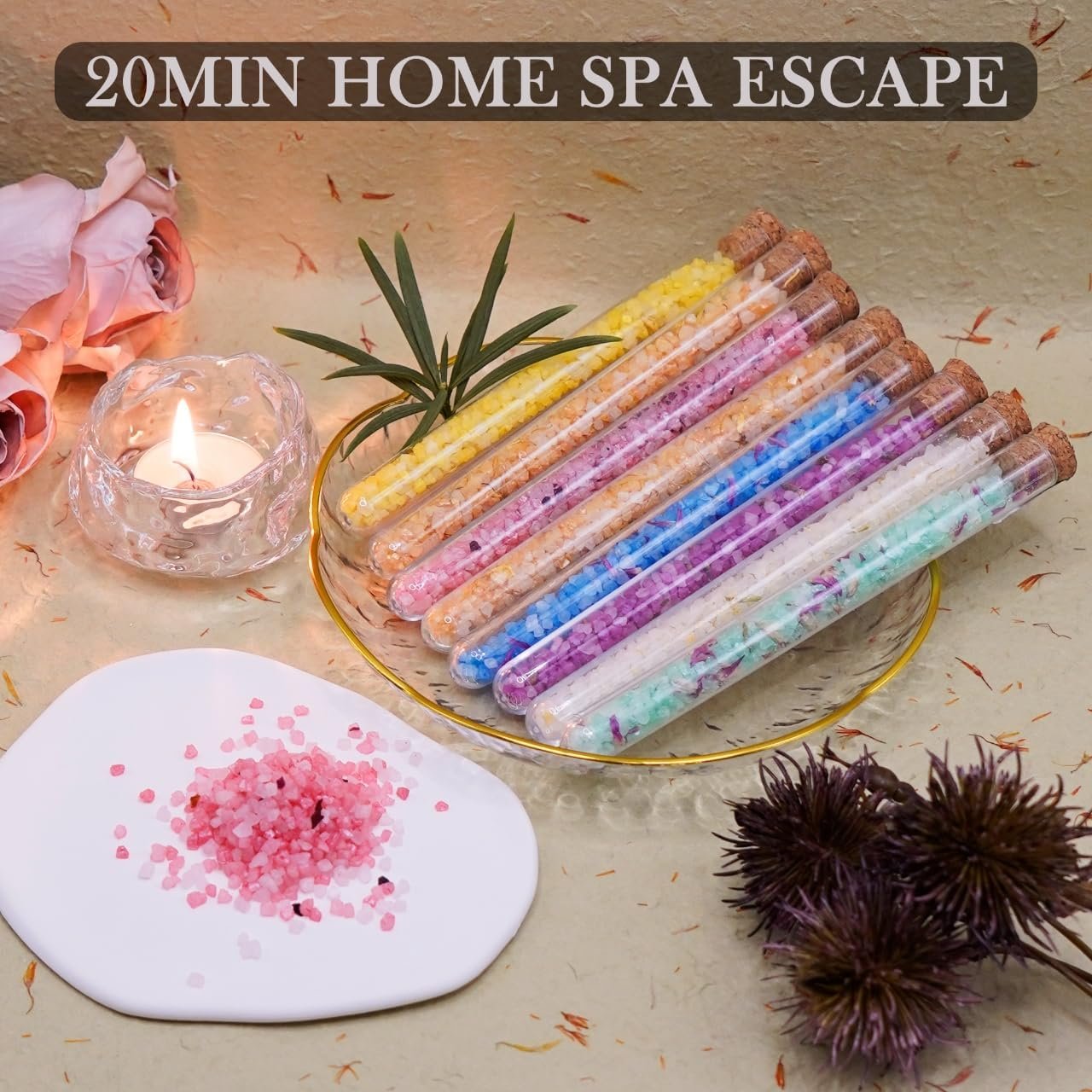 Bath Salts for Women Relaxing, Father’s Day Birthday Gift, Self Care for Women and Men, Travel Size with Dead Sea Salt, Essential Oil, Dried Flowers, Spa Bath & Foot Soak, Individual packets, 8 Scents