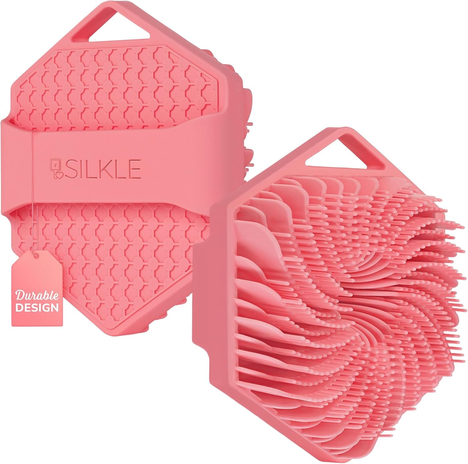 SILKLE Silicone Body Scrubber – Gentle Exfoliating Shower Scrubber for Body & Bath, Silicone Shower Brush & Loofah Alternative – Non-Slip Silicone Body Brush, Quick Dry, Hygienic – Pink