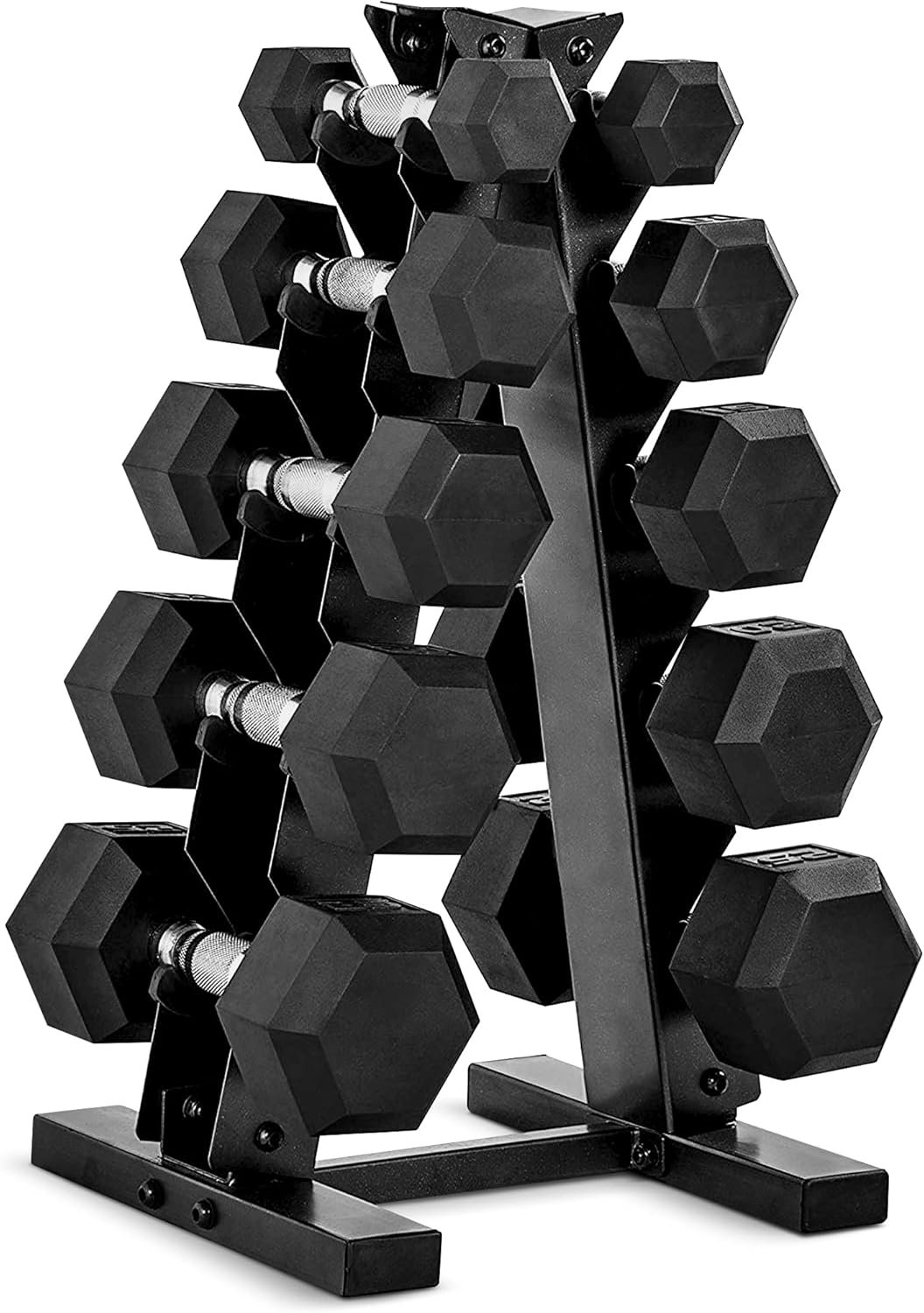 CAP Barbell Rubber Coated Hex Dumbbell Set with Storage Rack | 100–210 lb Options, Space-Saving Vertical Compact Storage for Home Gym Strength Training