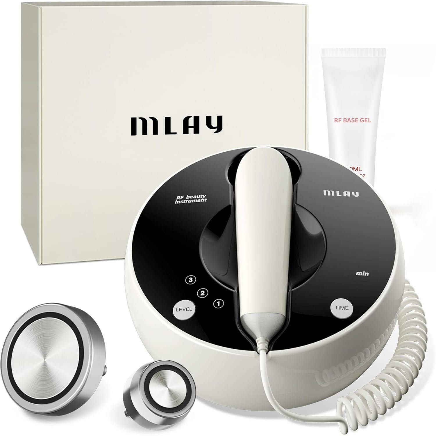 MLAY Professional RF Beauty Machine, Radio Frequency Face Machine with 2 Probes, at Home Radio Frequency Skin Tightening for Lifting, Wrinkle Reducing, Anti Aging – Salon Effects（Gel Included）