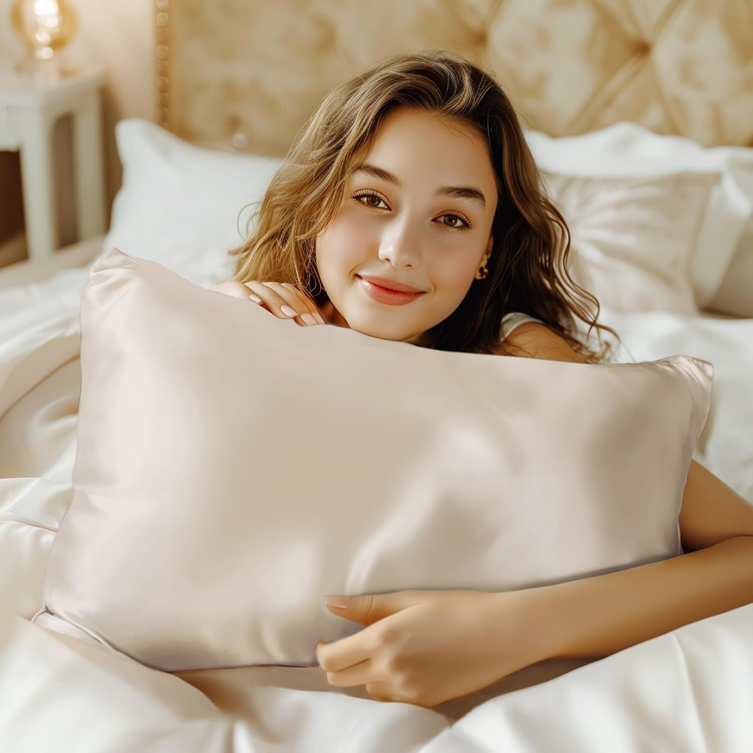 Mulberry Silk Pillowcase for Hair and Skin, Extraordinary Smooth and Soft Silk Pillow Case, Queen Size Pillowcase with Envelope Closure 20×30 Inches, Gift for Women and Men (Beige, 1 Pack)