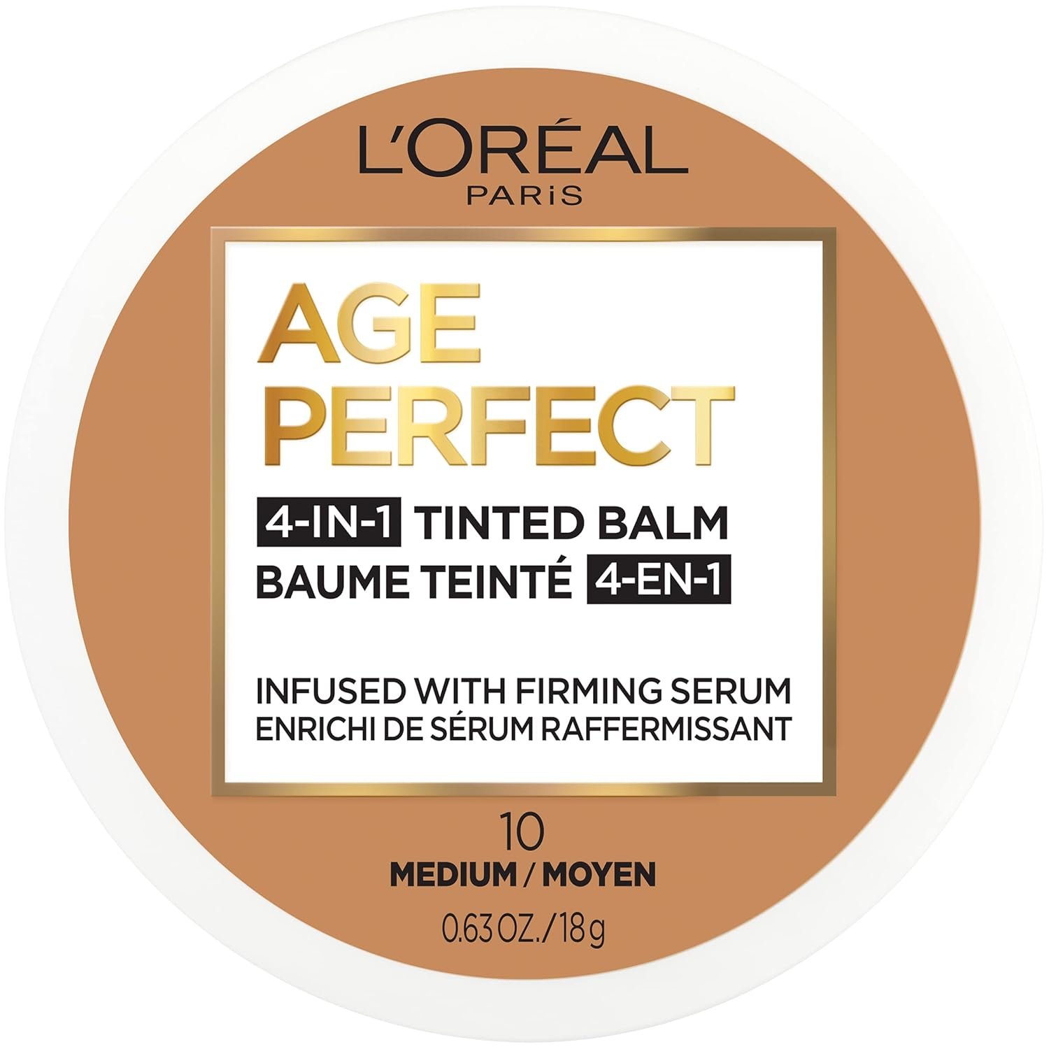 L’Oreal Paris Age Perfect 4-in-1 Tinted Face Balm Foundation with Firming Serum, Medium 10, 0.61 Ounce