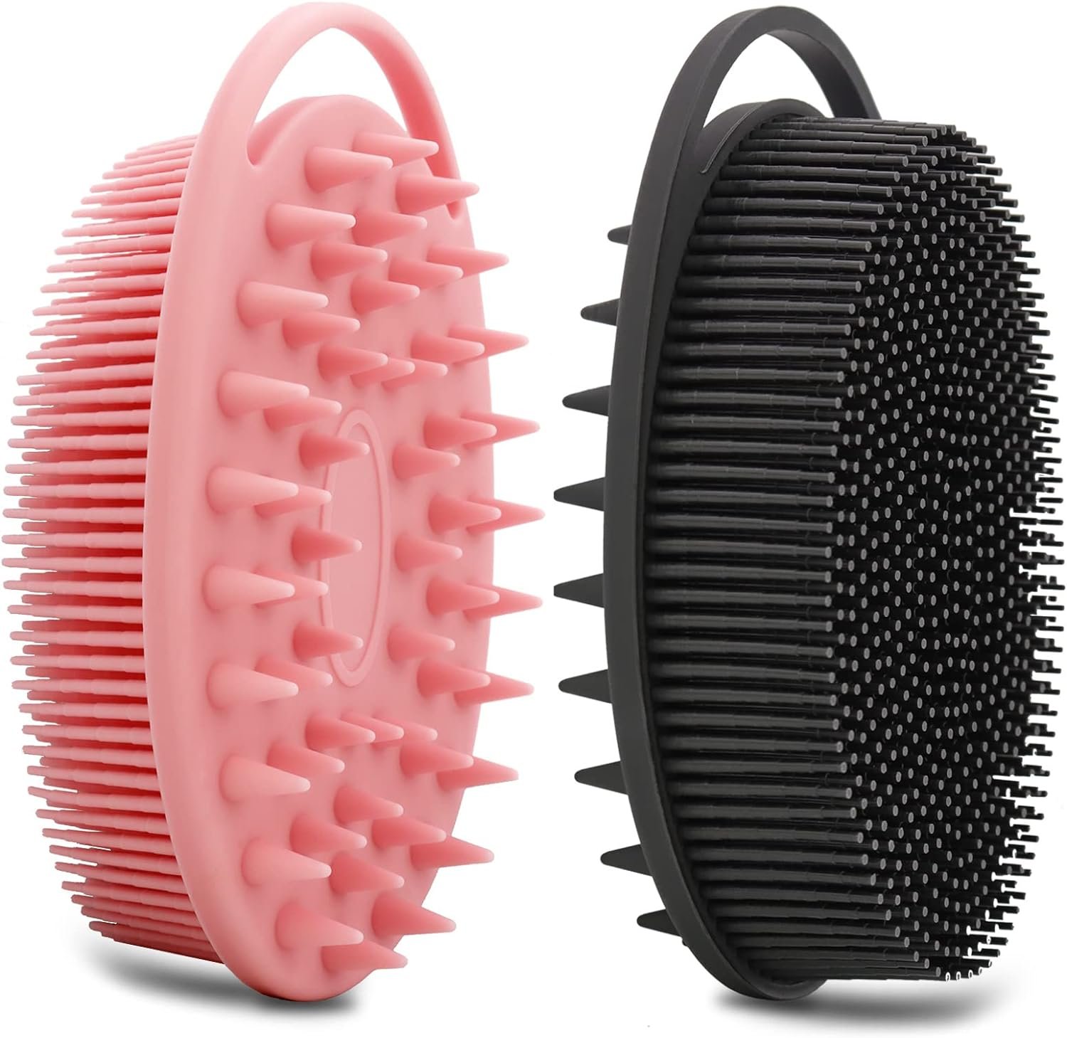 2 Pack Silicone Body Scrubber, Loofah Double-Sided Body Brush,Shower Scrubber and Scalp Massager Shampoo Brush for Sensitive Kids Women Men All Kinds of Skin (Black & Pink)