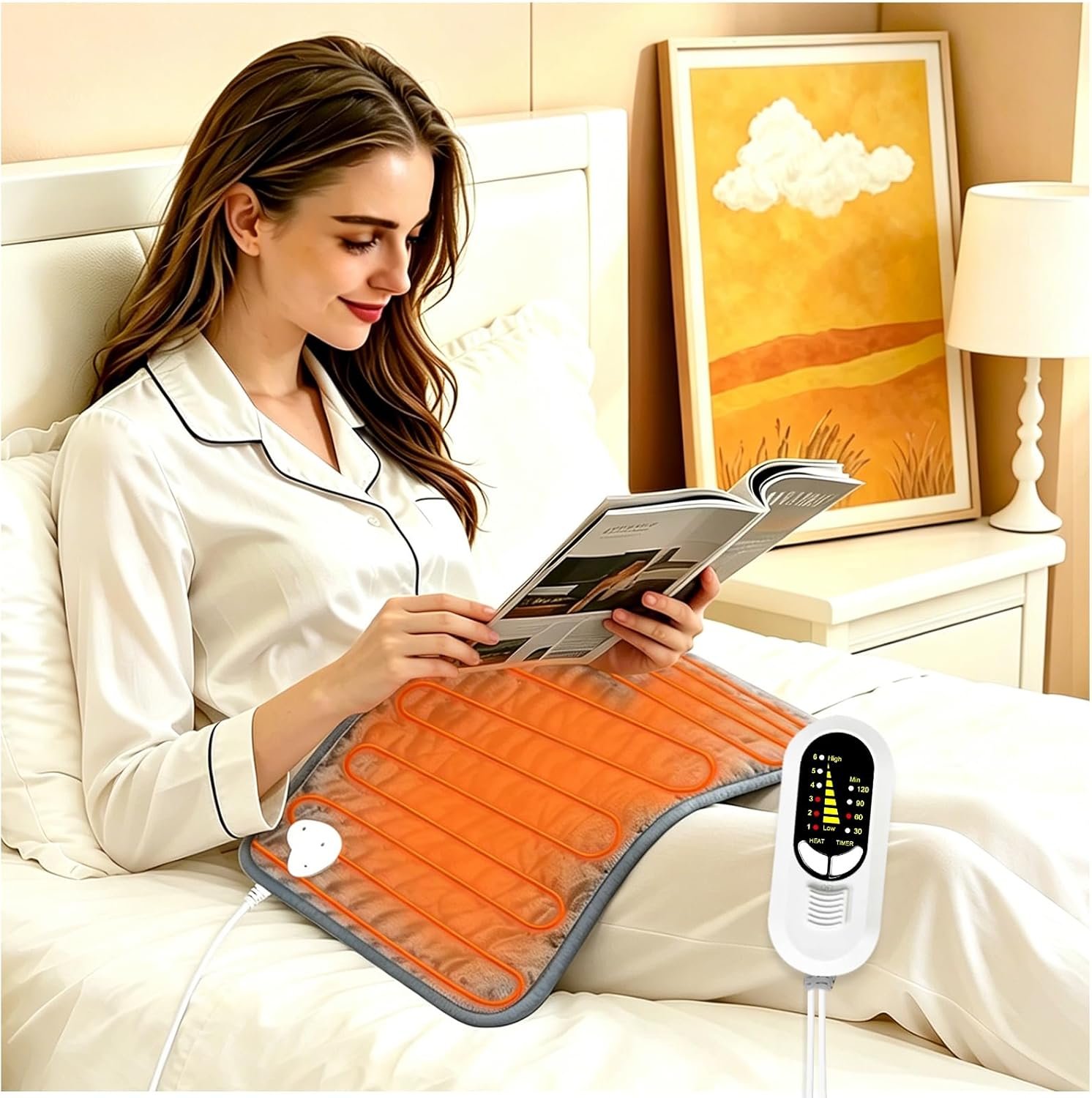 Electric Heating pad with 6 Heat Settings, Auto Shut Off, Dry Electric Heating for Back Neck Knee Arms Legs Shoulder Heat Pads for Christmas Birthday Father Mother’s Day (23.8″X11.8″, Gray Green)