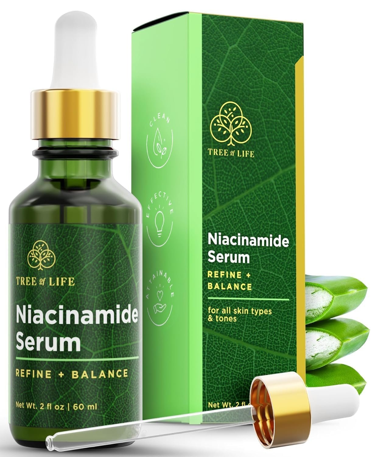 Tree of Life Niacinamide Serum For Face (Vitamin B3) – Pore Tightening Face Oil with Hyaluronic Acid & Vitamin E for Uneven Tone & Sensitive Skin – Dermatologist Tested, 2 Fl Oz