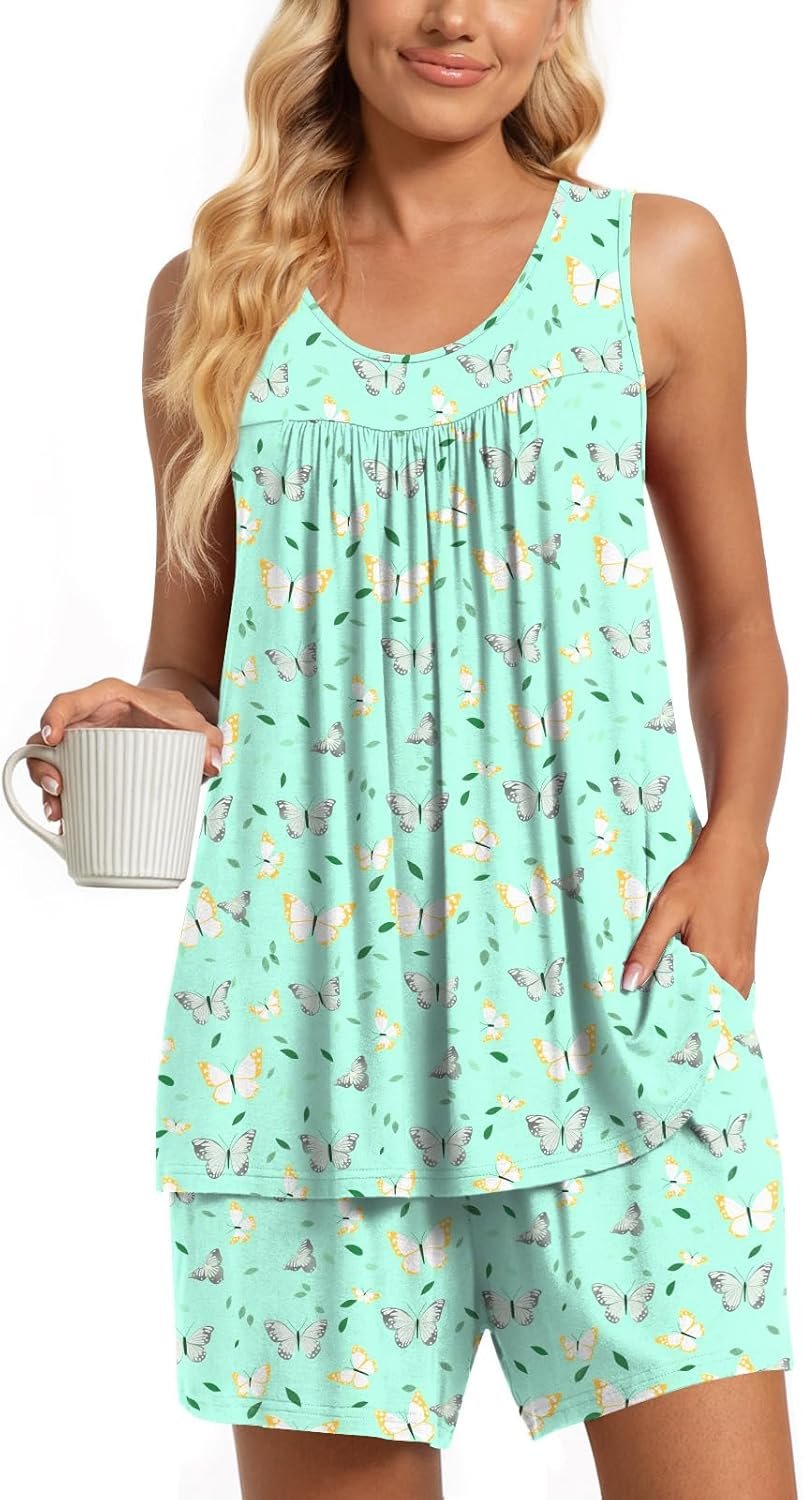 TAOHUADAO 2 Piece Women’s Sleeveless Pajama Sets, Lounge Sleepwear Ladies Pjs Sets with Pockets