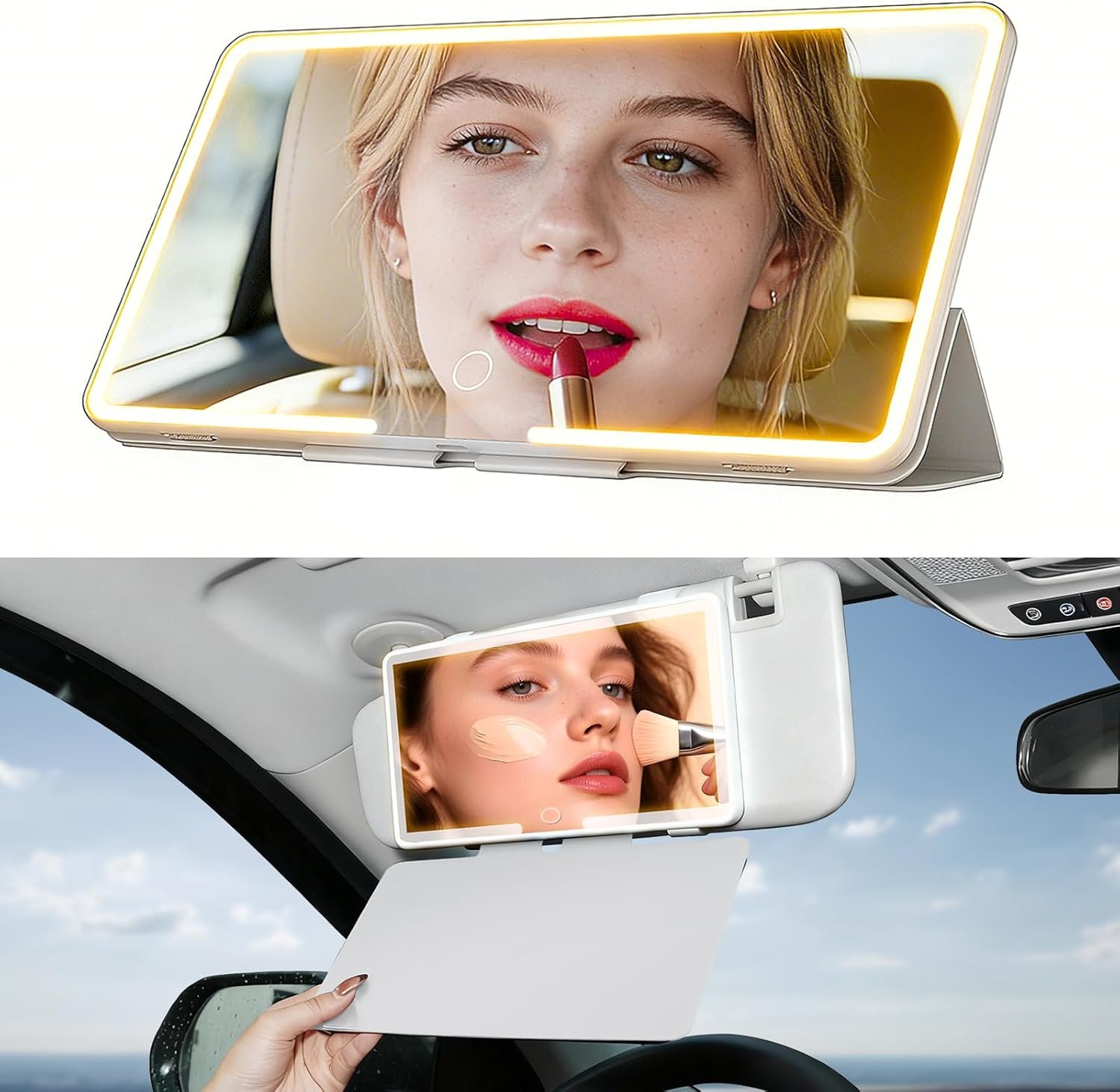 Car Sun Visor Mirror Vanity with Smart Sensor – Rechargeable Dimmable Makeup Vanity Mirror with 78 LED Lights & Protective Cover – 3 Color Modes Makeup Mirrors for Car Truck SUV Accessories