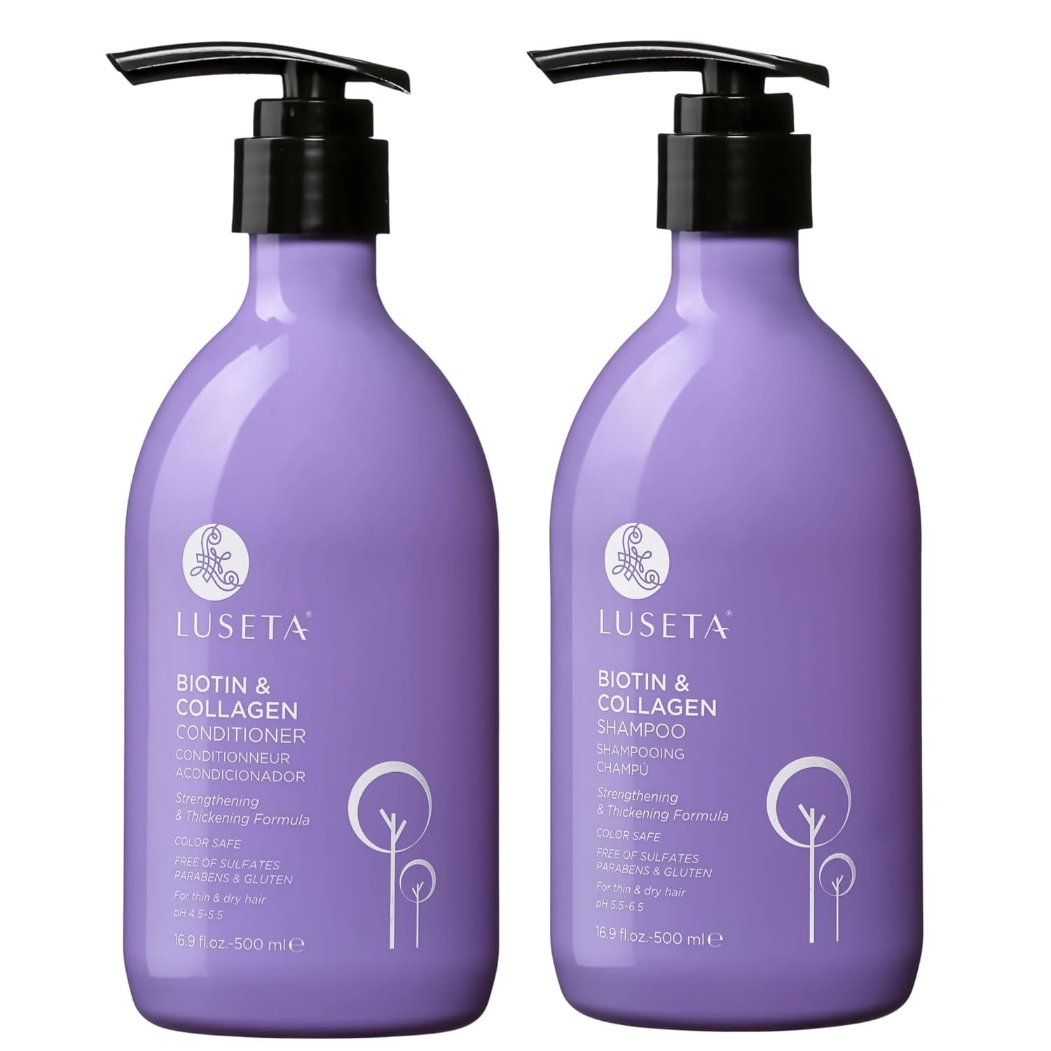 Luseta Biotin & Collagen Shampoo and Conditioner Set for Thinning Hair – Thickening & Strengthening with Argan Oil – Adds Volume, Shine & Manageability Sulfate Free, Paraben Free -16.9 fl oz (2 Pack)