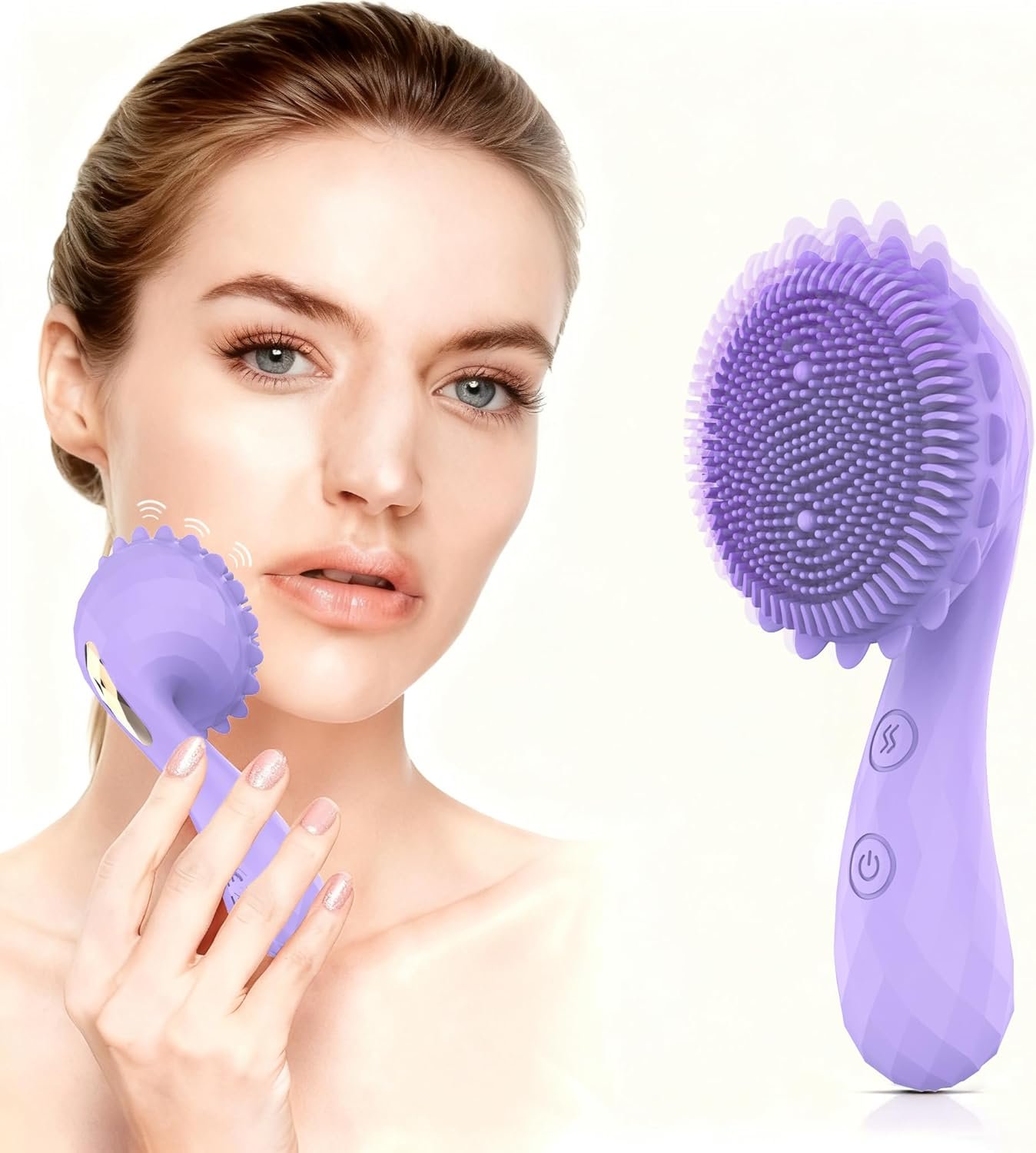 Sunflower-Shaped Electric Powerful Facial Massager, Cordless Handheld Massage Brush Tool, Multifunctional Portable Eye, Jaw, Finger and Body Massager, Relieves Facial Muscle Fatigue and Pain – Purple