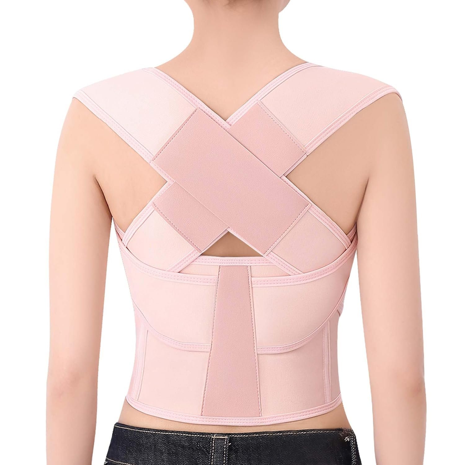 Posture Corrector for Women and Men Back Brace Shoulder Straightener Hunchback Adjustable Support Upper Comfy (Pink, Medium (Waist 27.5″-31.5″))