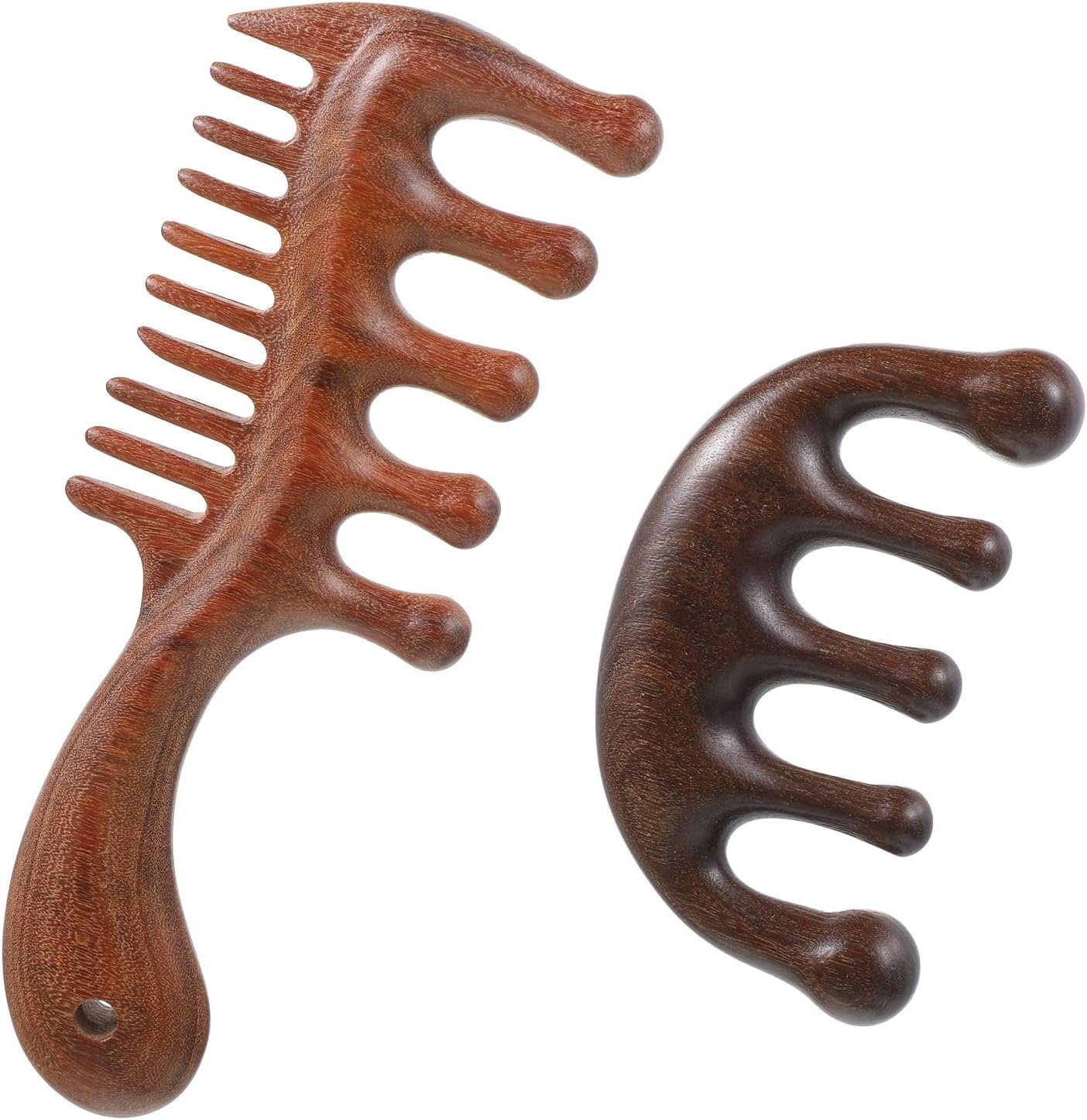 Vin Beauty 2 Pcs Wooden Scalp Massager Comb, Wood Scalp Massager 2 in 1 Wide Fine Tooth with Handle for Hair Growth for Curls Women Men Detangles Long Thick Wet Dry Head Anti-Static Care Relief