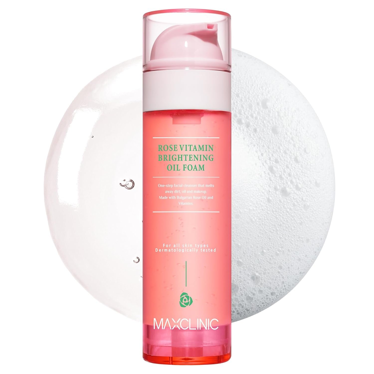 [K-Beauty] Rose Vitamin Oil to Foam – All-in-One Korean Face Wash OilBased Foaming Facial Cleanser – Pore Minimizing & Blackhead Remover – Makeup Deep Cleansing Oil for All Skin Types (3.88 fl oz)