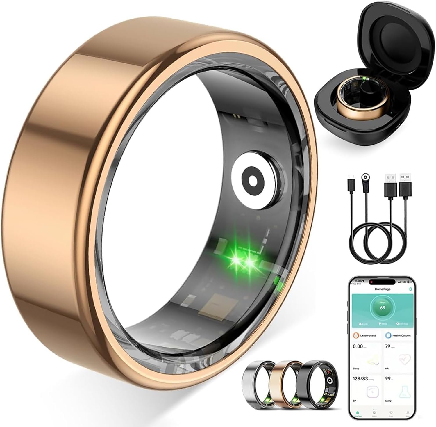 Smart Ring for Women Men,Fitness Tracker Ring with Heart Rate, Sleep Monitoring, Blood Oxygen, Step Counting for iOS and Android, No Subscription Fee, Waterproof(Rose Gold, 6)