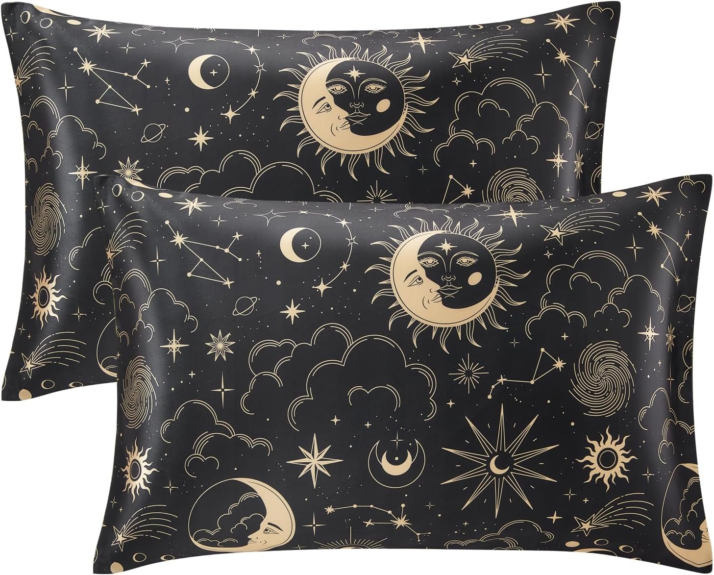 EXQ Home Satin Pillowcase for Hair and Skin Queen – Black Printed Silk Pillow Cases 2 Pack 20×30 inches – Satin Pillow Cases Set of 2 with Envelope Closure, Gifts for Women Men