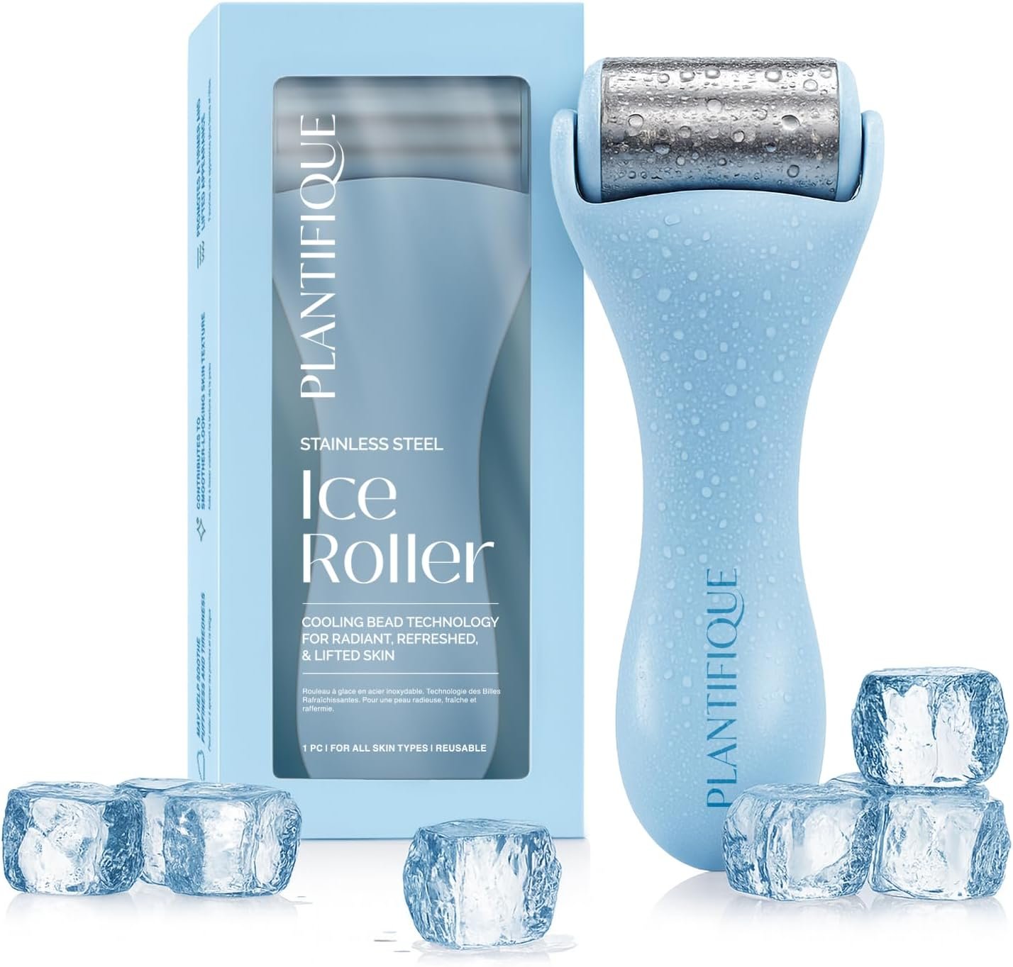 PLANTIFIQUE Ice Roller for Face – Stainless Steel Cooling Eye Roller – Reduce Puffiness, Improve Lymphatic Drainage & Soothe Skin